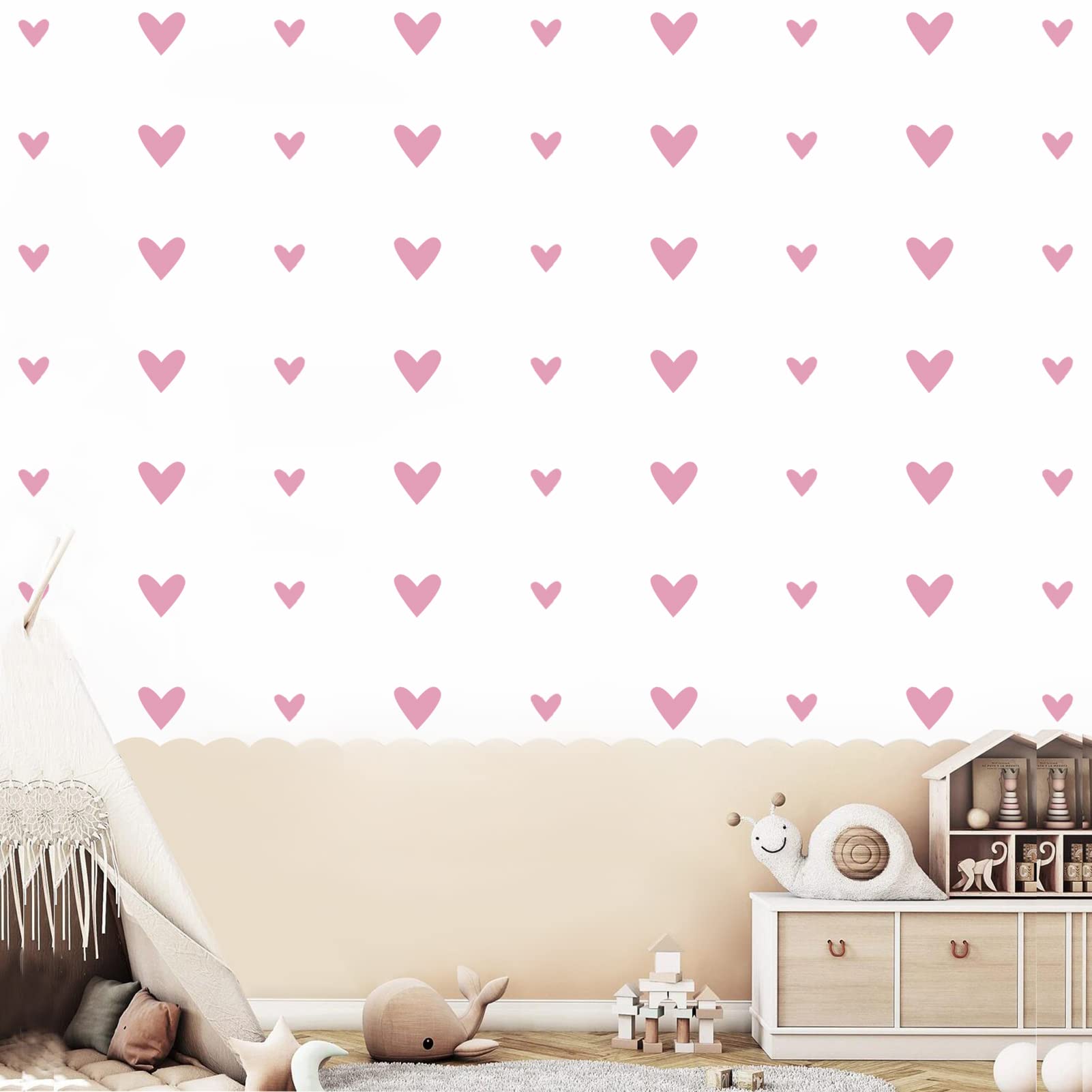 126 Pack Boho Pink Heart Wall Decals - Removable Love Themed Wall Stickers for Girls Bedroom, Nursery & Kids Room Decor - Perfect for DIY Home Decor, Birthday Parties & Nursery Wall Art