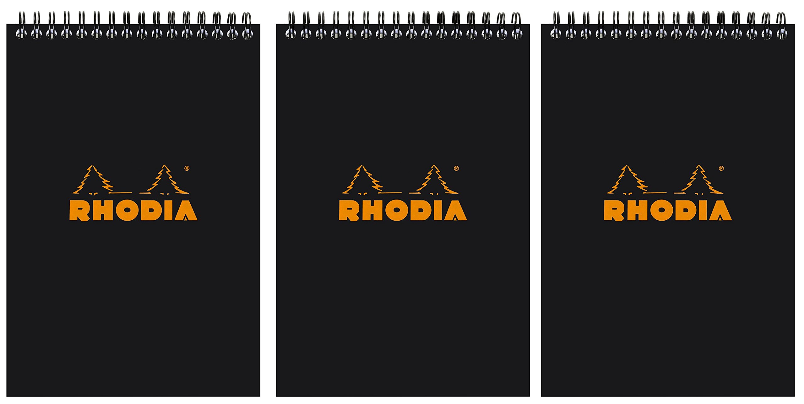 Rhodia Black Lined Wirebound Notepads - 6 x 8.25 Inches, Pack of 3 (165019C) - Perfect for Journaling, Note Taking & Office Work