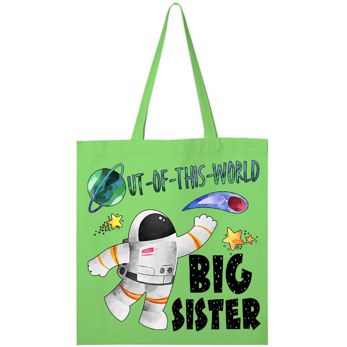 Inktastic Out Of This World Big Sister Astronaut in Space Tote Bag - Cute Canvas Shopping Bag for Women, Girls & Teens - Perfect for School, Work, Grocery & Travel