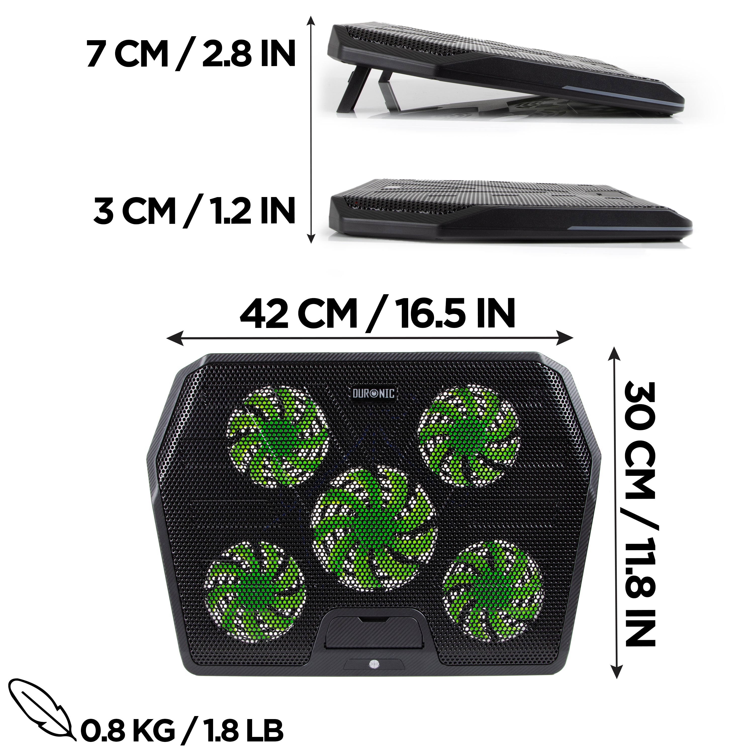 Duronic LC4 Laptop Cooling Pad - Adjustable 1400 RPM Fan, 2 Height Levels, RGB LED Lights for 11-17.3 Inch Laptops | Perfect for Gaming, Office Work & Study | Ergonomic Cooling Stand for Better Airflow & Comfort