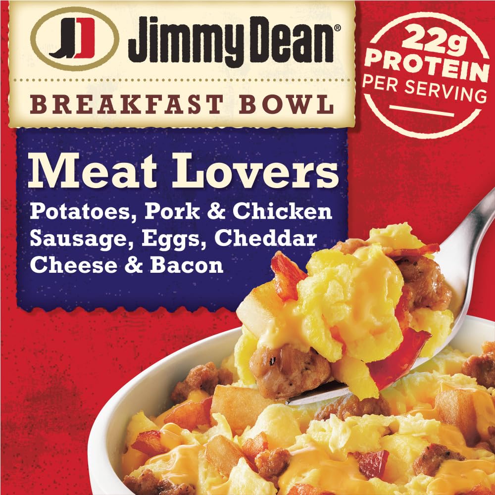 Jimmy Dean Meat Lovers Breakfast Bowl - Frozen Single Serve Scrambled Eggs with Sausage, Bacon & Cheese | Quick Microwave Meal for Busy Mornings, Office Lunch or Camping Breakfast
