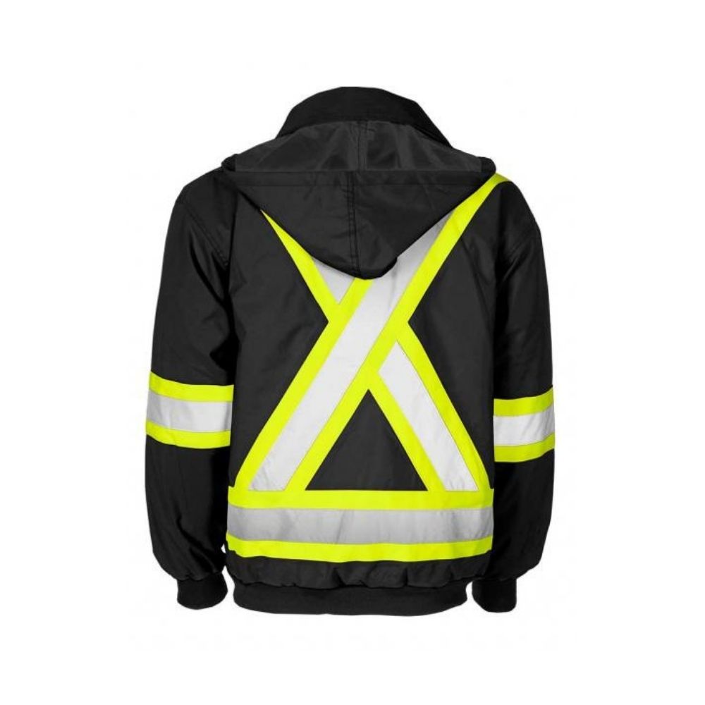 Terra Men's High Visibility 6-in-1 System Work Bomber Jacket - Black (116562) | Reflective Safety Jacket for Construction, Road Work & Outdoor Labor