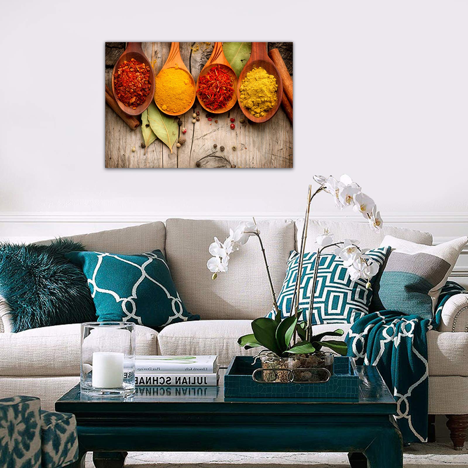 Vibrant Spices & Spoons Kitchen Wall Art - Modern 32x48 Inch Canvas Painting for Dining Room Decor | Perfect for Farmhouse, Apartment & Restaurant Kitchen Wall Decoration