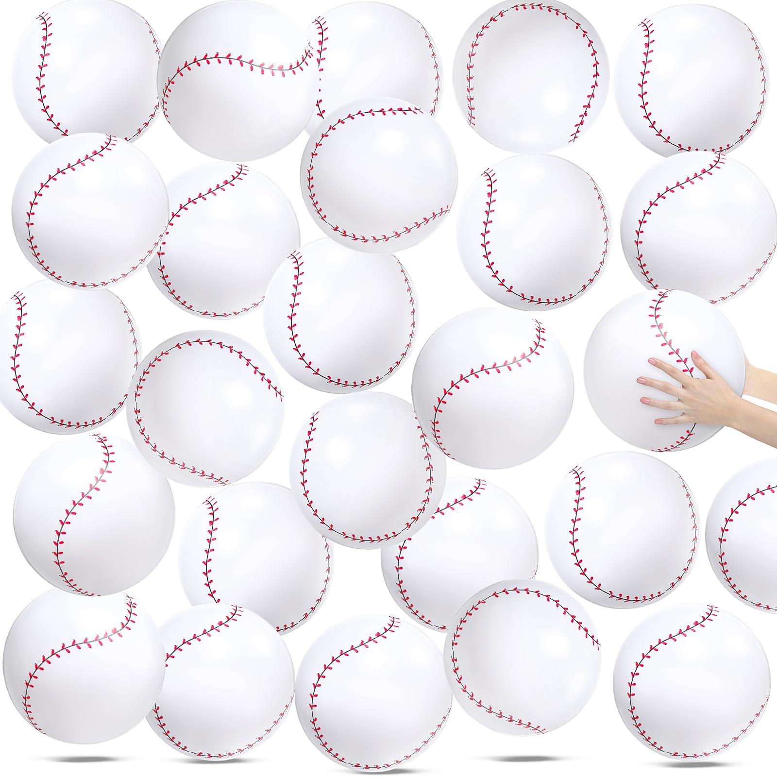 24-Piece Inflatable Baseball Beach Ball Set - 12 Inch White Pool Party Favors for Summer Outdoor Games, Swimming Pool Activities & Beach Sports - Perfect for Baseball Themed Parties, Backyard Fun and Water Play