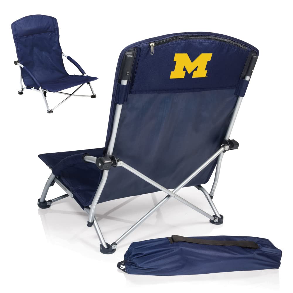 PICNIC TIME NCAA Tranquility Low Beach Chair for Adults with Carry Bag - Portable Folding Lawn Chair for Outdoor Relaxation - Perfect for Beach, Camping, Backyard & Picnics