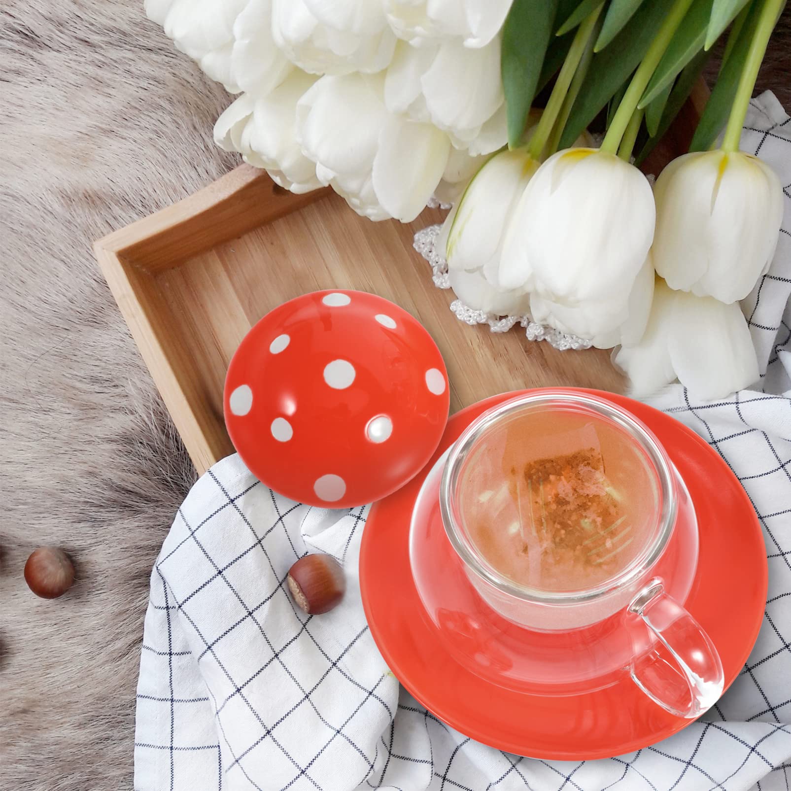 Premium Glass Tea Infuser Mug with Lid & Saucer - Loose Leaf Tea Maker Set for Hot & Iced Tea - Perfect for Home, Office & Gifts (Red)