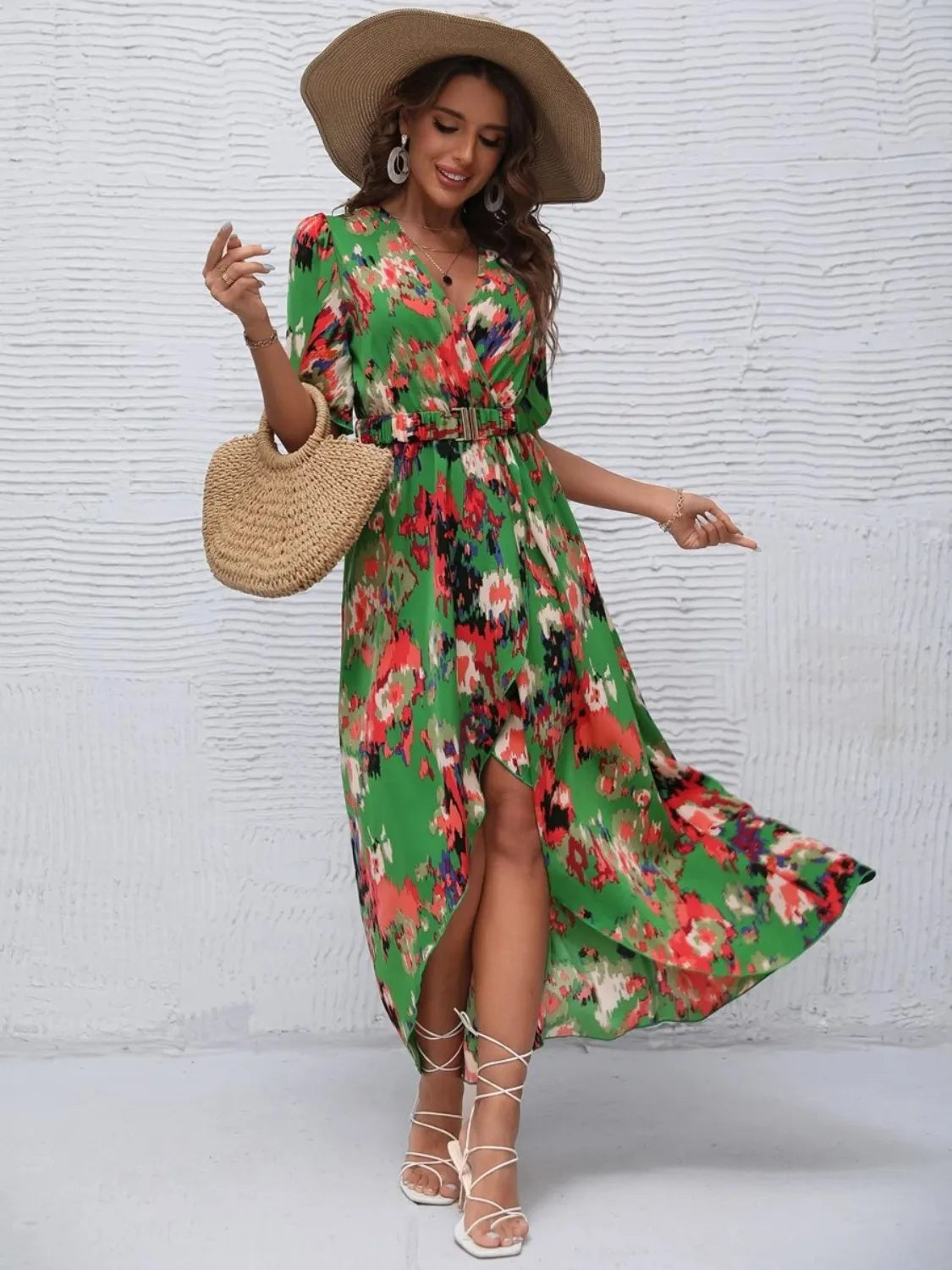 Floral Short Sleeve Summer Maxi Dress for Women - Beach Vacation, Party & Casual Outfit - Lightweight Boho Sundress for Travel, Date Night & Outdoor Events