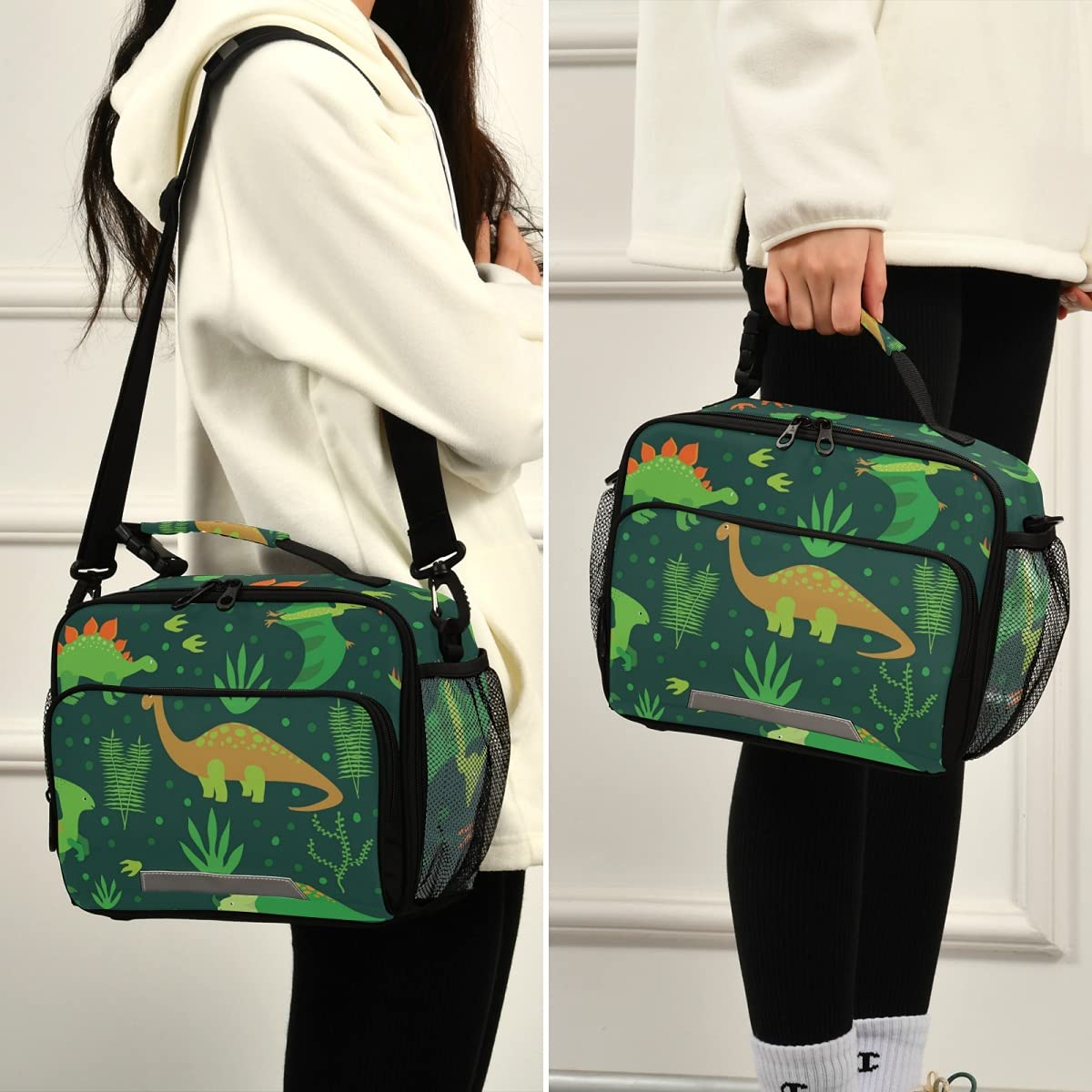 OREZI Green Dinosaur Reusable Lunch Bags for Kids - Cute Insulated Lunch Tote for Boys & Girls, School Lunch Box, Work & Picnic Container - Perfect for School, Office, Camping and Outdoor Activities
