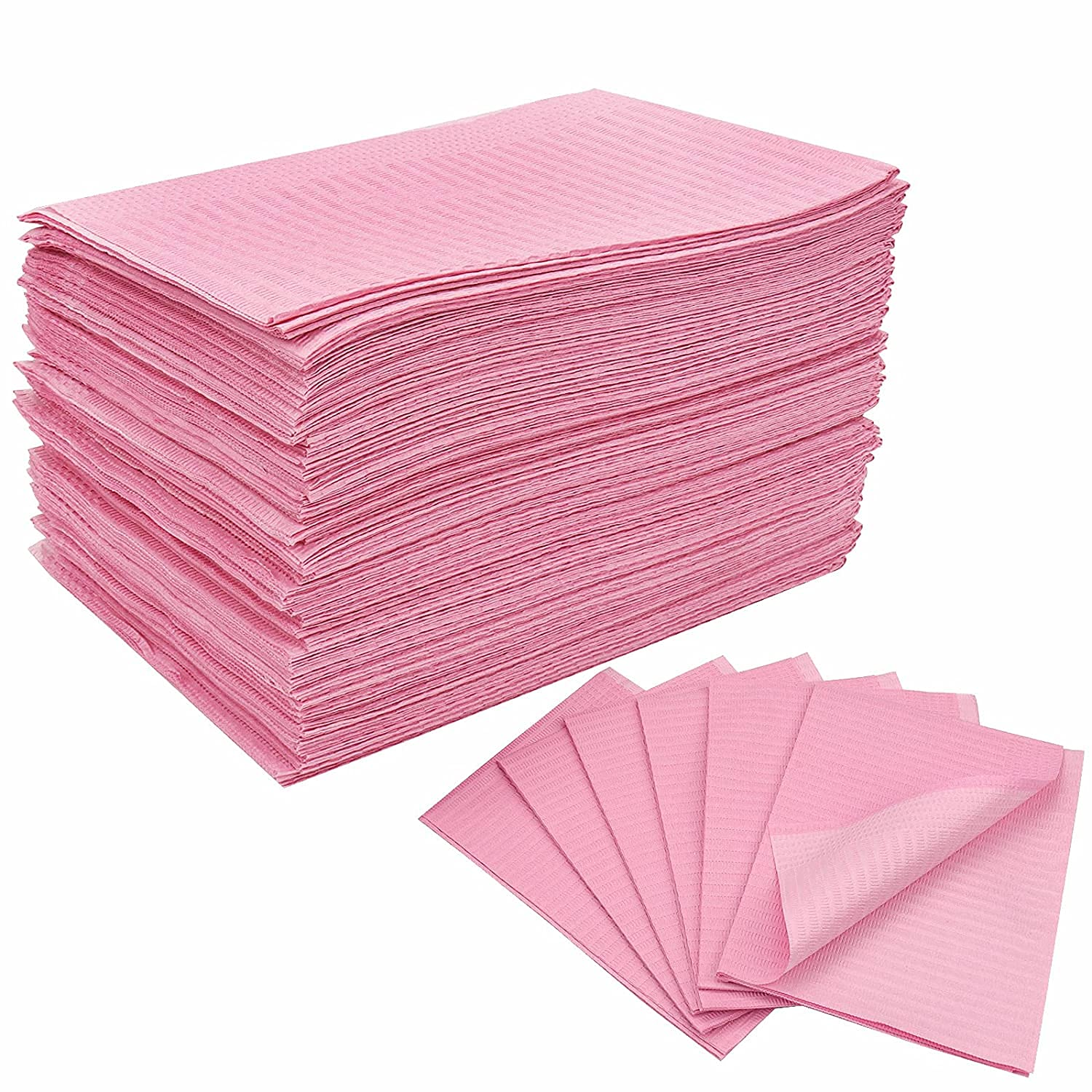 **Disposable Dental Bibs Waterproof 125 Pack, Pink 13