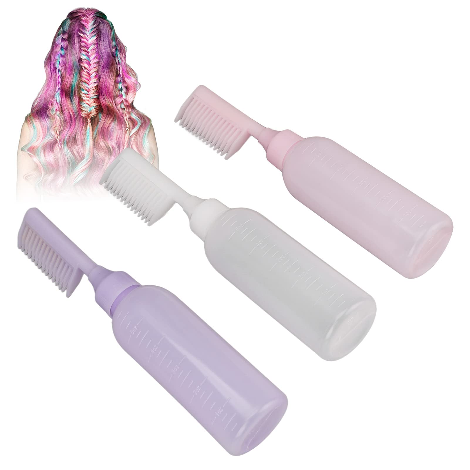 3 Pcs Root Comb Applicator Bottle for Hair Dye - Lightweight Hair Coloring Brush with Oil Comb - Perfect for At-Home Hair Coloring, Salon Use & DIY Hair Treatments
