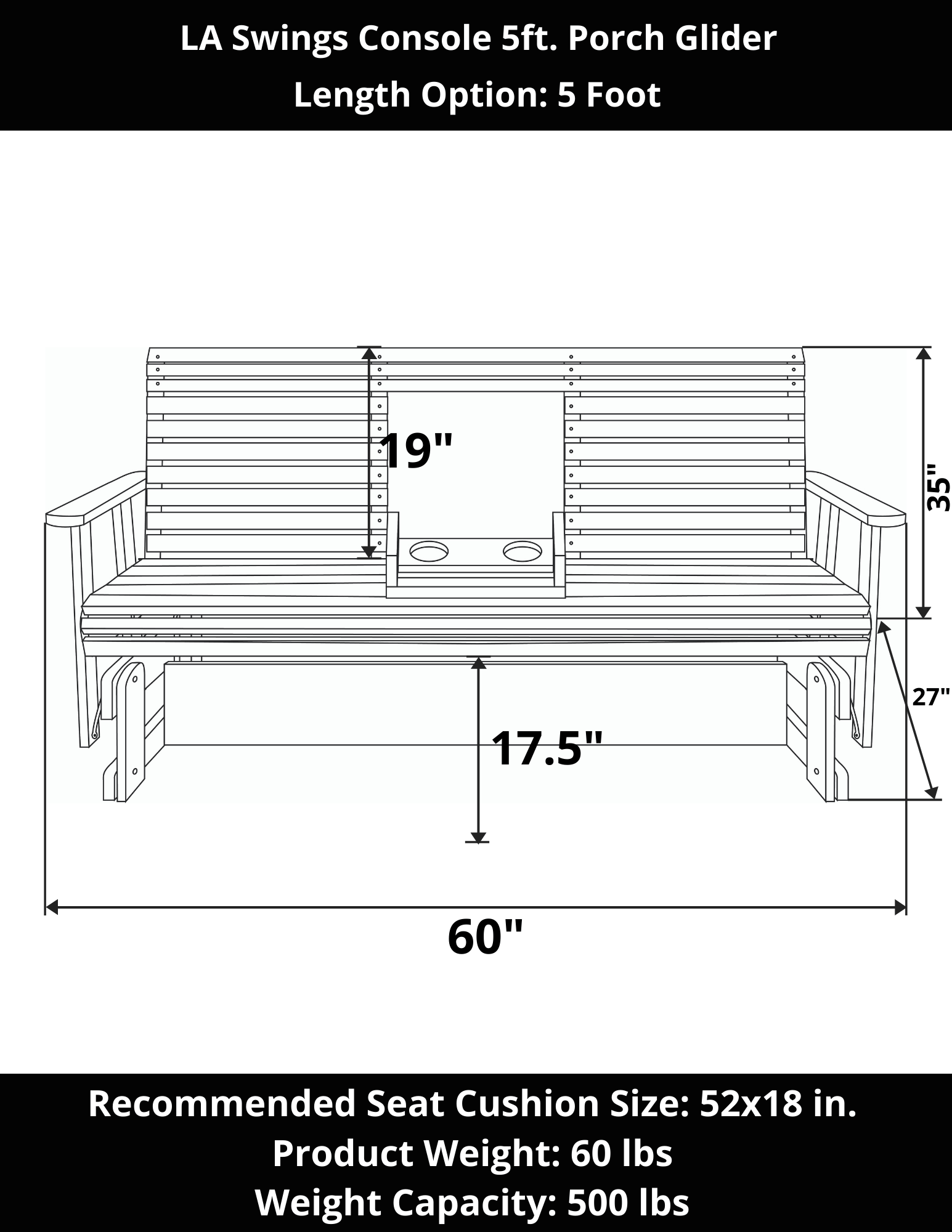 LA Swings Cypress Wood Console Porch Glider - Outdoor Patio Swing Bench for Relaxing in Garden, Backyard or Deck