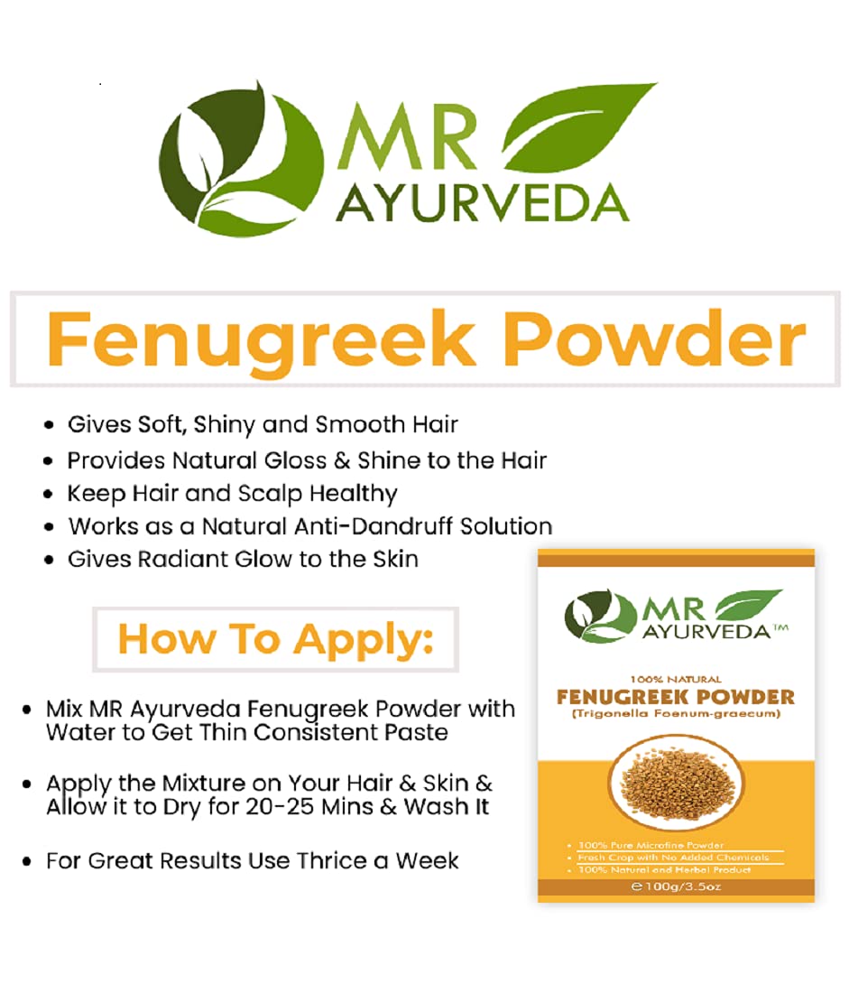 MR Ayurveda 100% Pure Organic Fenugreek Powder for Hair Growth, Skin Care & Face Mask - Natural Herbal Supplement (100g) | Perfect for DIY Beauty Treatments, Healthy Hair & Glowing Skin