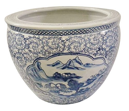Blue and White Porcelain Garden Pots Hand-Painted with Landscape Design (10