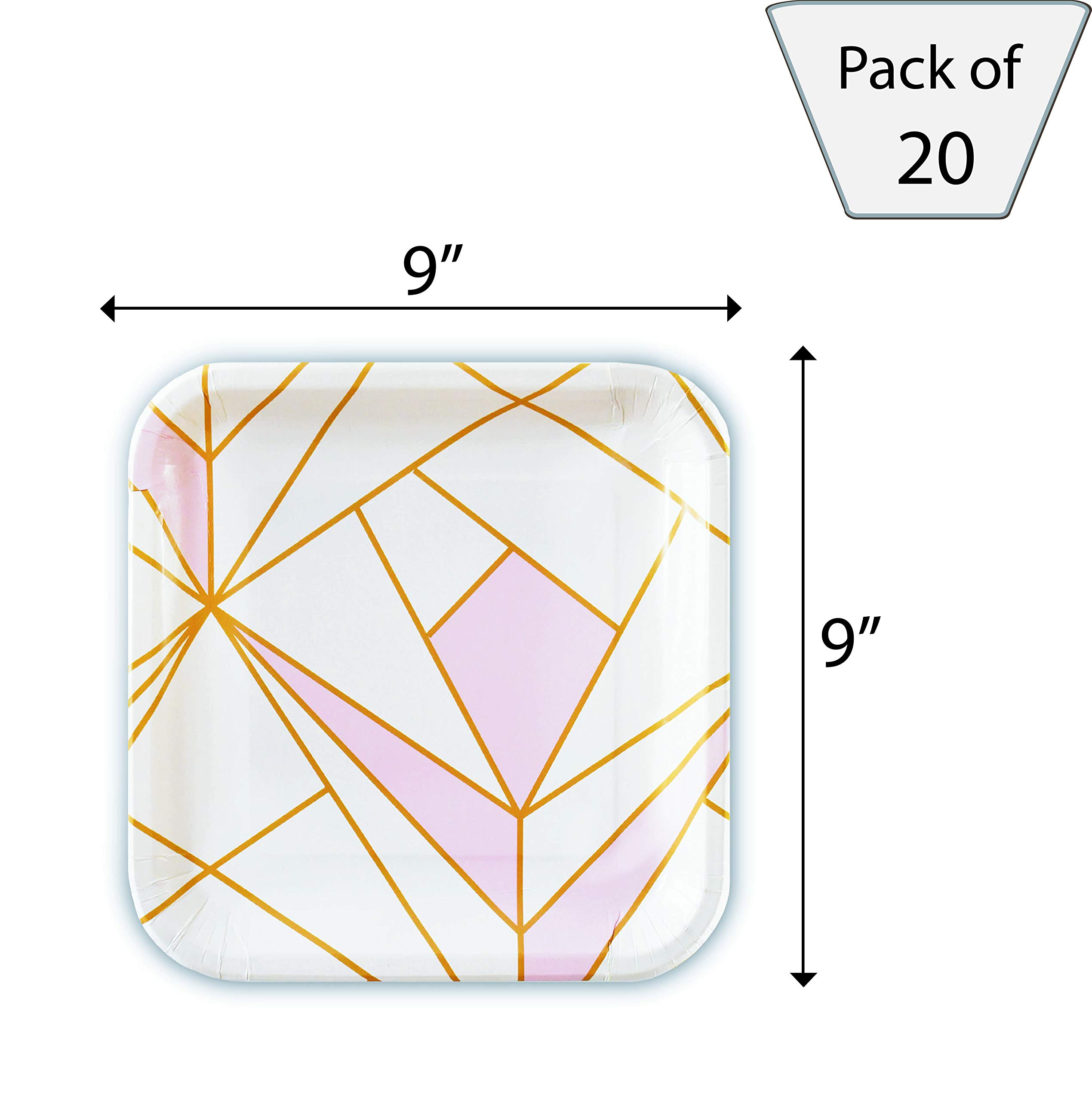 Eco-Friendly Pink and Gold Compostable Paper Plates - Pack of 20 | 9 Inch Biodegradable Party Plates for Weddings, Baby Showers & Birthday Celebrations | Sustainable Disposable Tableware