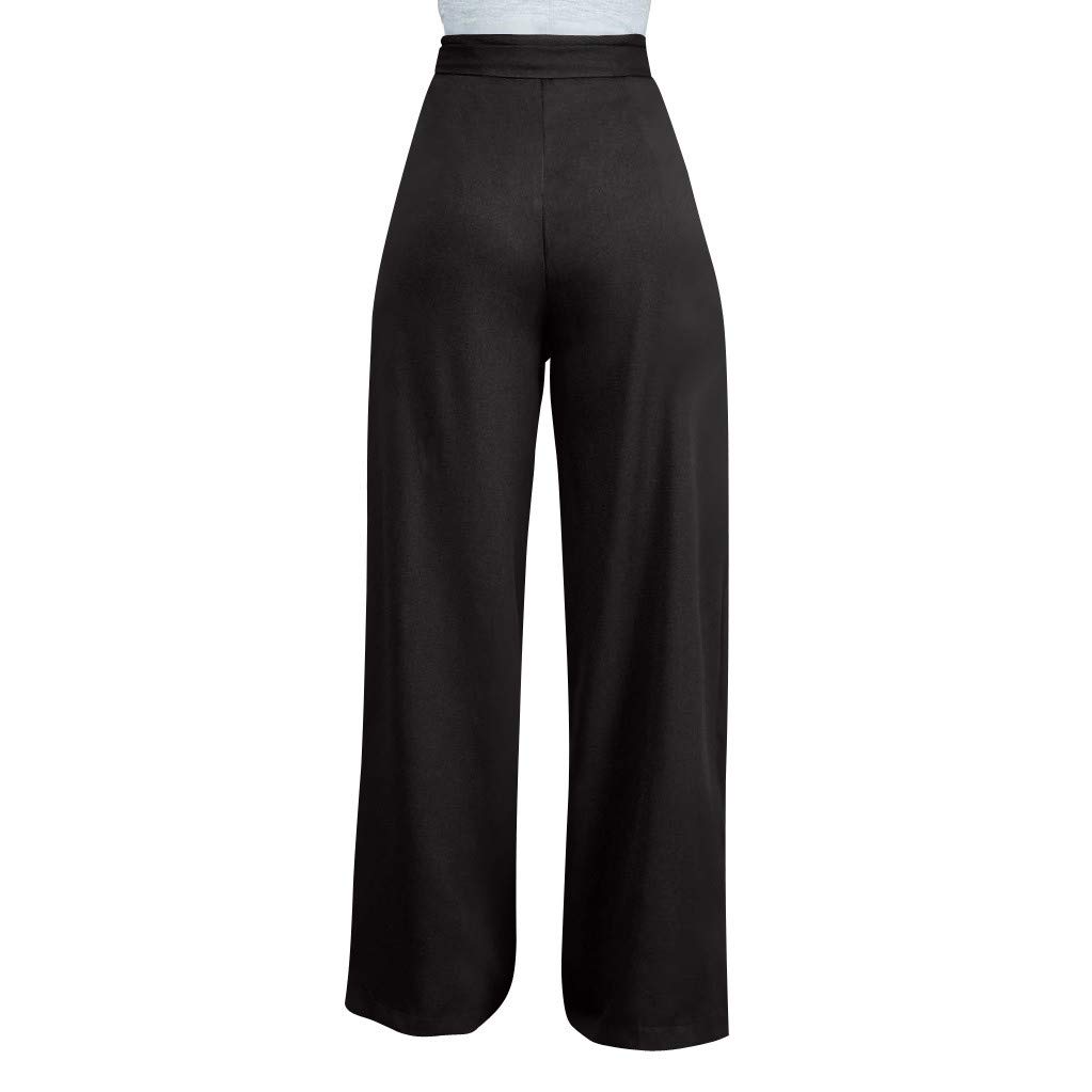JOFOW Women's Casual High Waisted Wide Leg Pants - Elastic Drawstring Waist, Loose Straight Leg Trousers for Work, Travel & Everyday Comfort