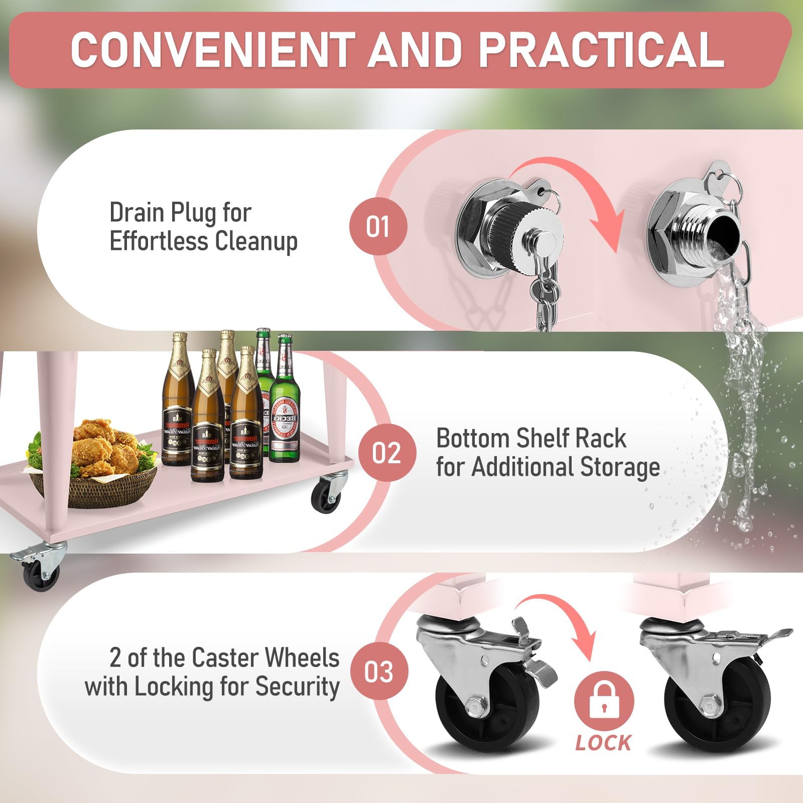 Outvita 80 Quart Rolling Ice Chest Cooler - Portable Wheeled Drink Cooler with Catch Basin, Bottom Storage Tray & Bottle Opener - Perfect for Outdoor Parties, BBQ, Beach Trips & Camping Adventures