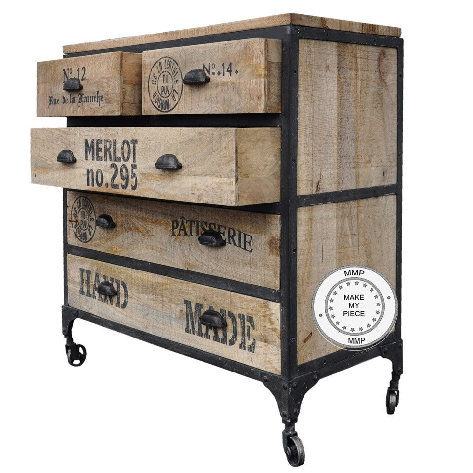 Earth Industrial Indian Solid Wood Chest of Drawers - Natural Finish 37.4
