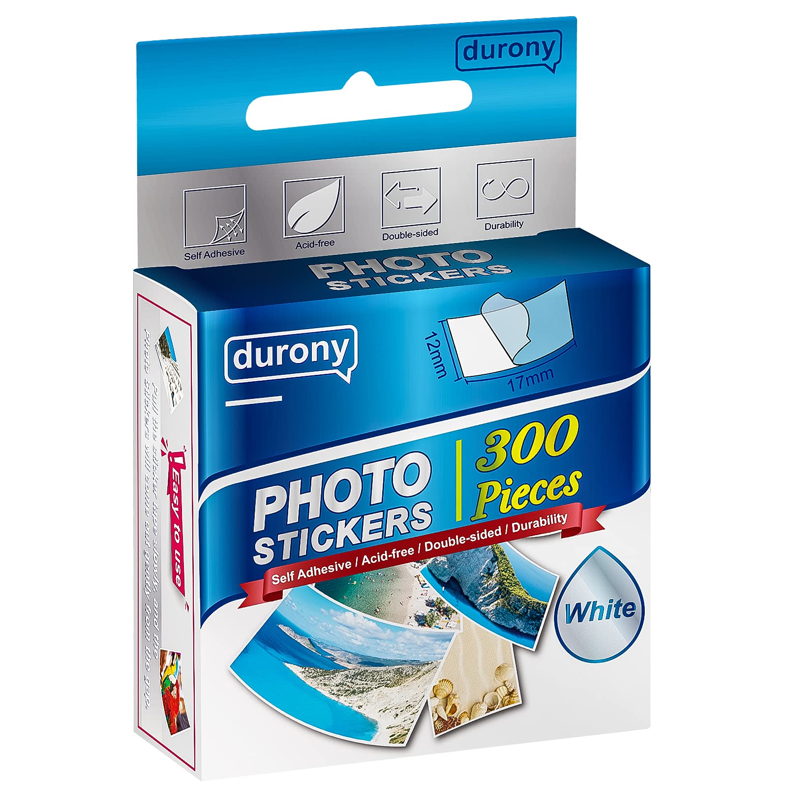 Durony 300-Piece White Double-Sided Photo Stickers - Self-Adhesive Scrapbooking Tapes for DIY Photo Albums, Journals & Picture Frames - Perfect for Memory Books, Wall Decor & Craft Projects