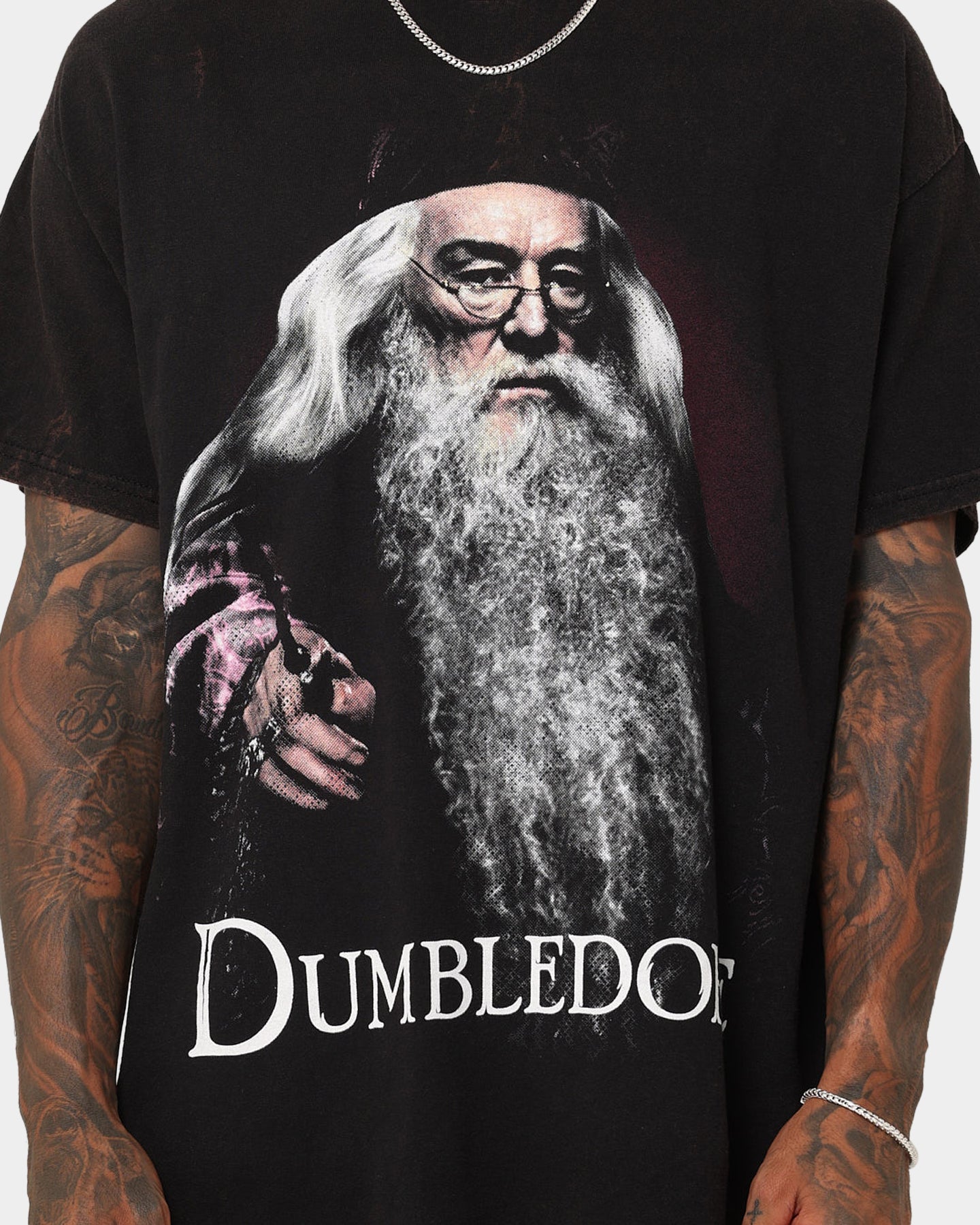 Vintage Harry Potter Dumbledore Graphic T-Shirt - Black Distressed Wash - American Thrift Style - Perfect for Cosplay, Movie Nights & Potterhead Fashion