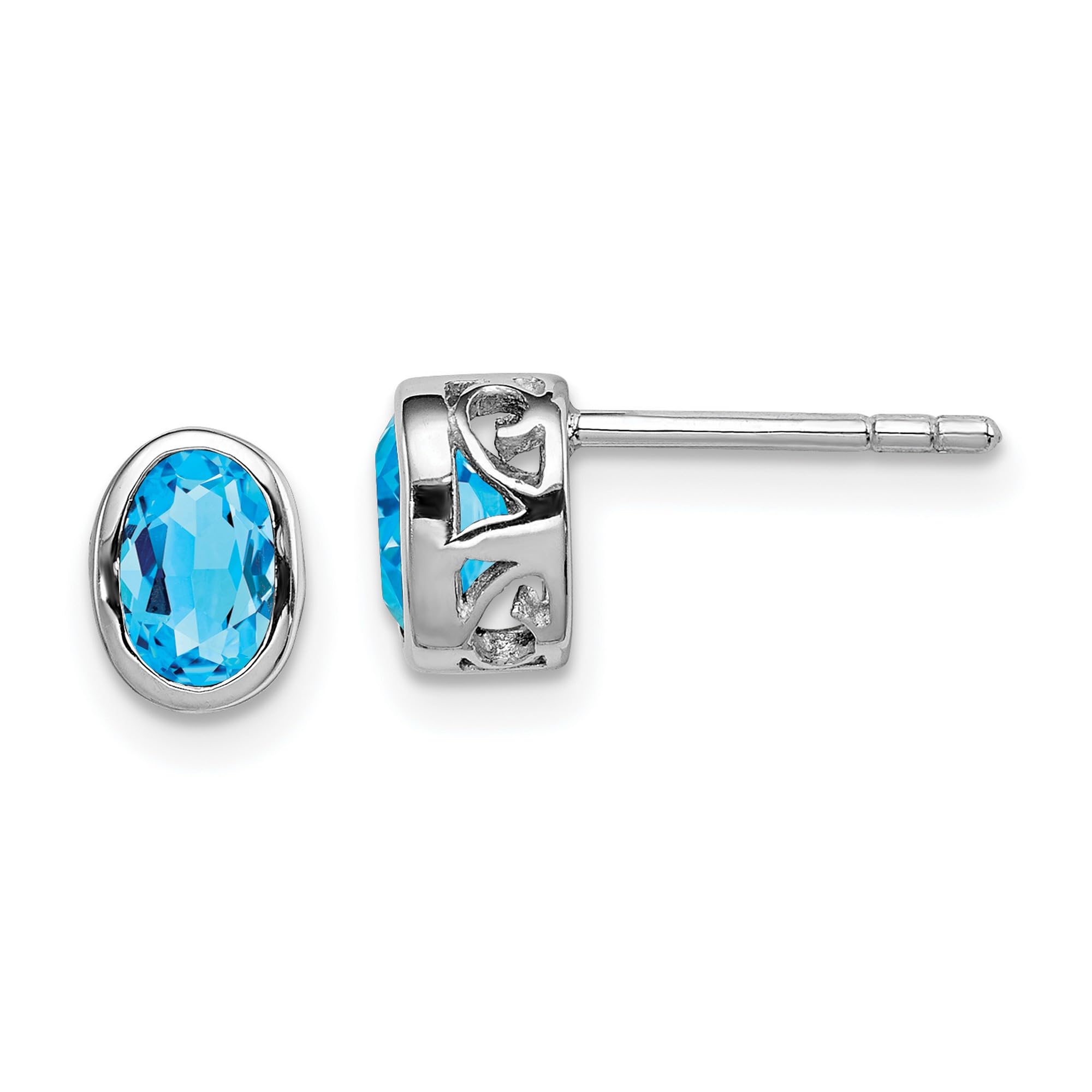 8x5mm Sterling Silver Polished Blue Topaz Oval Post Earrings for Women – Perfect for Weddings, Parties & Everyday Elegance