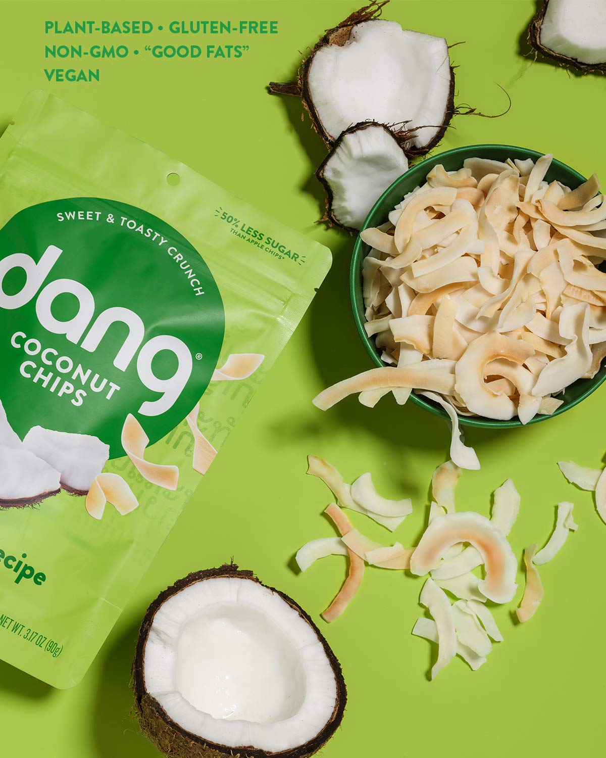 Dang Toasted Coconut Chips - Vegan, Gluten Free, Non GMO Healthy Snack - Whole Food Ingredients - Original Flavor - 3.17oz (Pack of 6) | Perfect for On-the-Go, Yoga, Hiking & Healthy Lifestyle