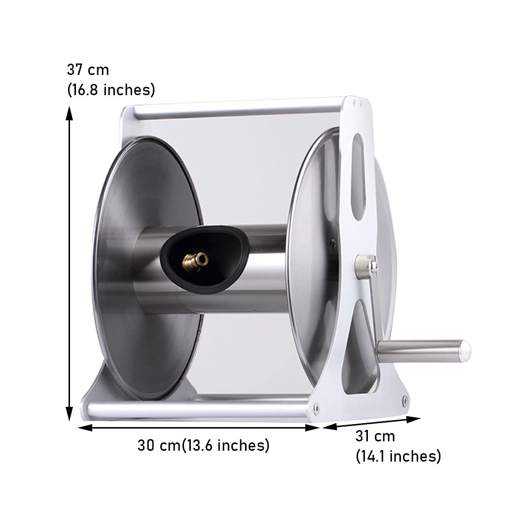 **Stainless Steel Garden Hose Reel Cart - Wall Mounted & Portable Water Pipe Storage Rack for Garden, Car Wash, and Outdoor Use (Silver, DN15 35m Yellow Pipe)**