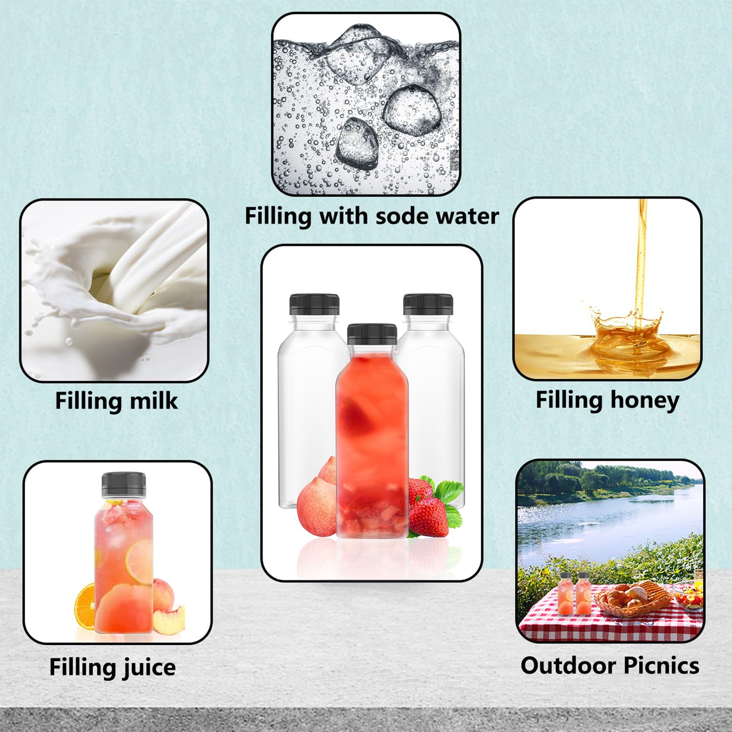 Goiio 3-Pack 17oz Clear Plastic Juice Bottles with Tamper-Proof Lids - Empty BPA-Free Drink Containers for Juice, Milk, Smoothies & Beverages - Perfect for Home, Restaurant, Cafe & Meal Prep Storage