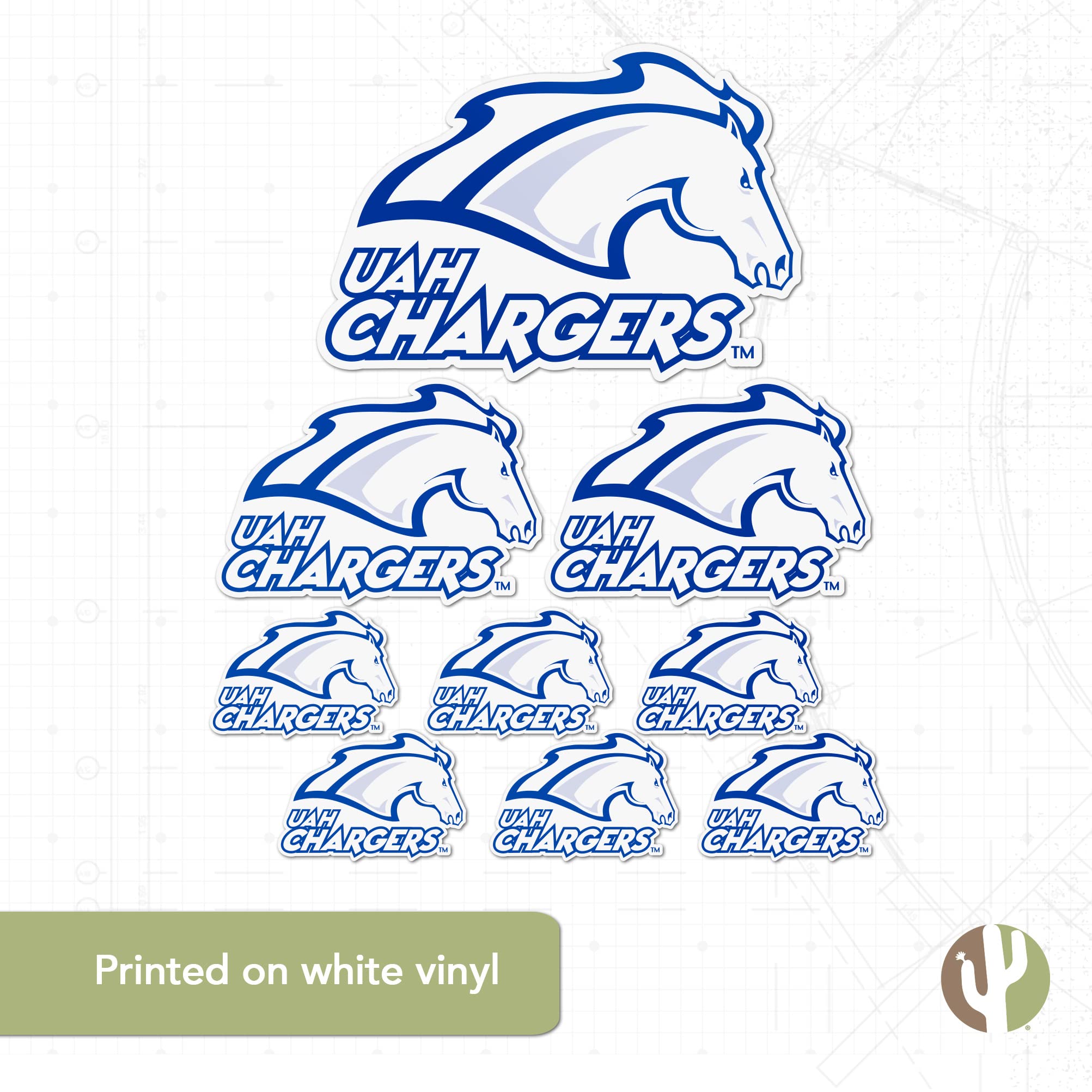 University of Alabama UAH Chargers Vinyl Decal Sticker - Desert Cactus Design for Laptop, Water Bottle, Car, Scrapbook - Perfect for School Spirit, College Gifts & Fan Accessories