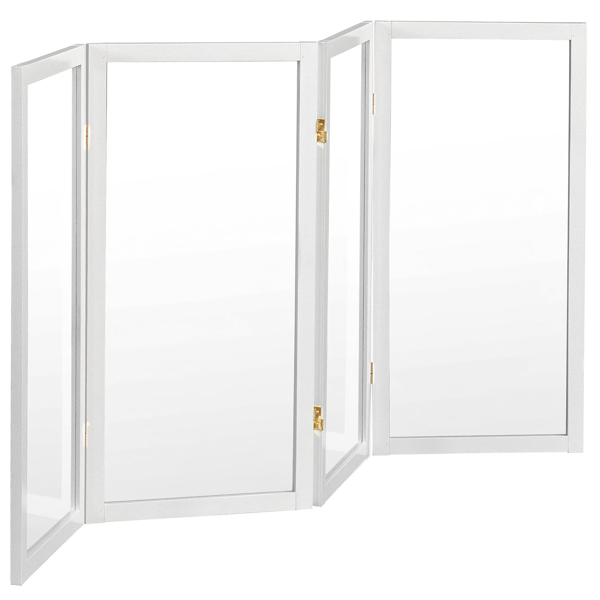 3 ft. Short Clear Plastic Partition White 4 Panel - Office Desk Divider, Classroom Privacy Screen, Restaurant Table Shield - Perfect for Social Distancing & Workspace Organization
