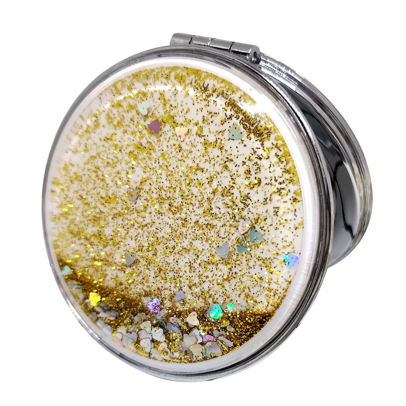 Youmeisha Compact Vanity Mirror - Portable Foldable Double-Sided Mini Makeup Mirror with Quicksand Base, Handheld Cosmetic Mirror for Travel & Purse (Circular Gold) | Perfect for On-the-Go Touchups, Home Makeup & Travel Essentials