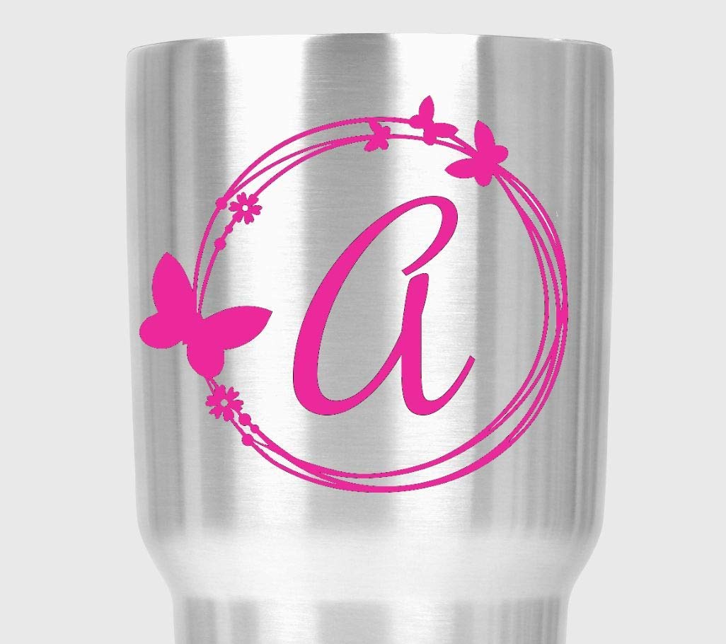 Monogram Single Initial Decal with Butterfly & Flower Border - Personalized Letter Sticker for Cups, Tumblers, Laptops, Cars & More - Perfect for DIY Crafts, Home Decor & Gift Customization