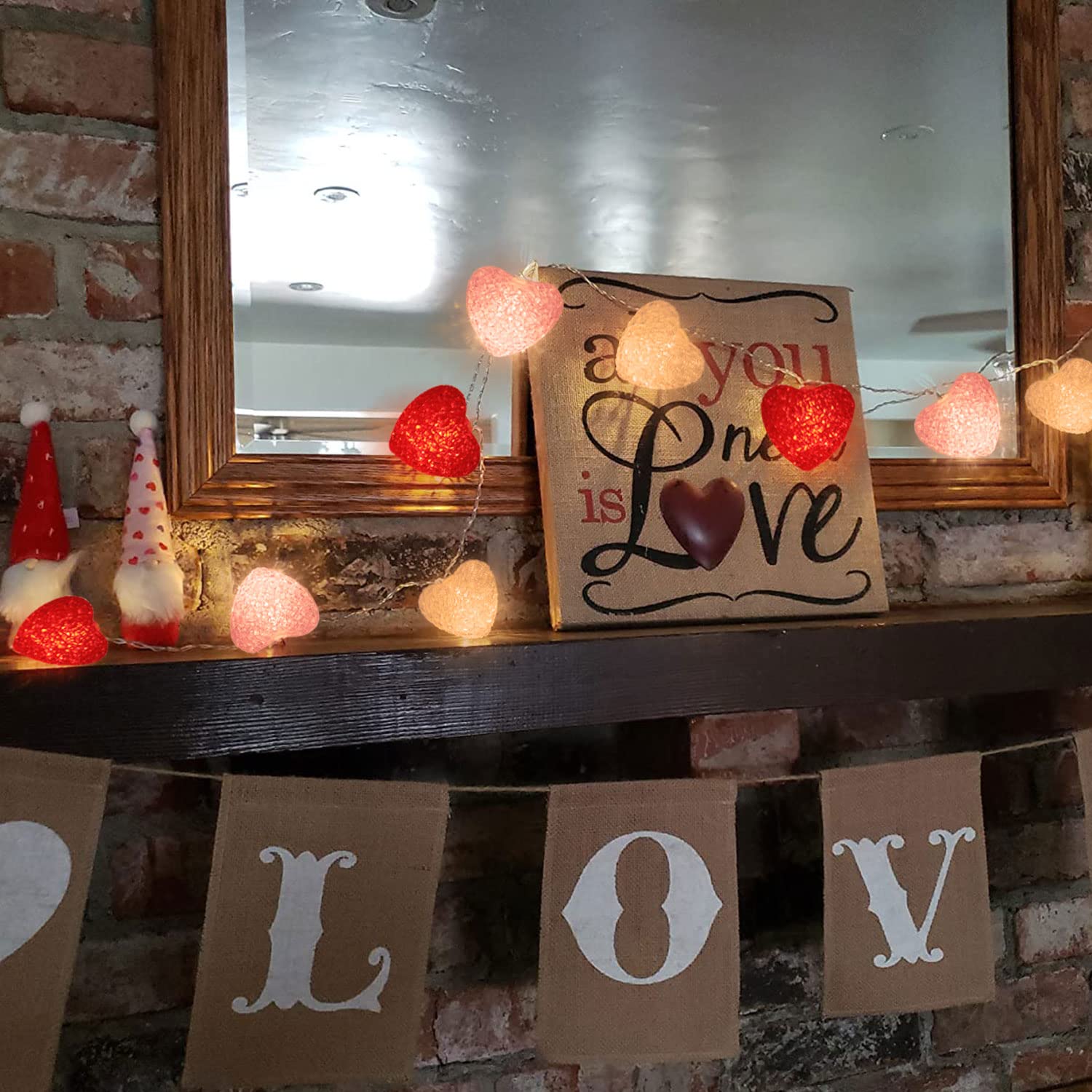 Valentine's Day LED Heart String Lights - 9.8 Ft 20 LED Battery Operated Fairy Lights in Red & Pink for Indoor Outdoor Decor - Perfect for Mantel, Table, Tree, Wedding, Party & Romantic Home Decoration