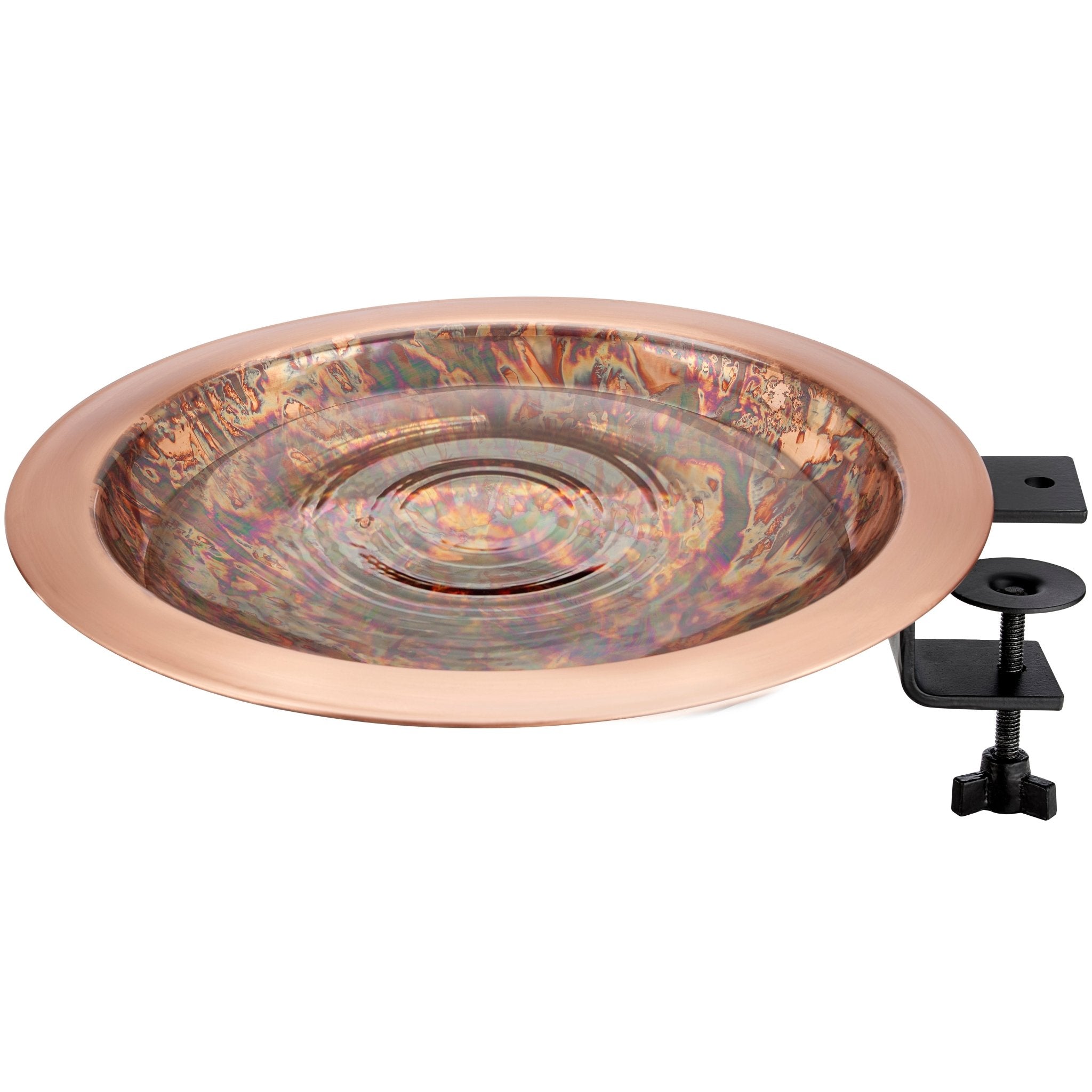 13.5 Inch Copper Bird Bath with Deck Bracket - Handcrafted Garden Decor for Outdoor Patio, Yard & Wildlife Habitat Attraction