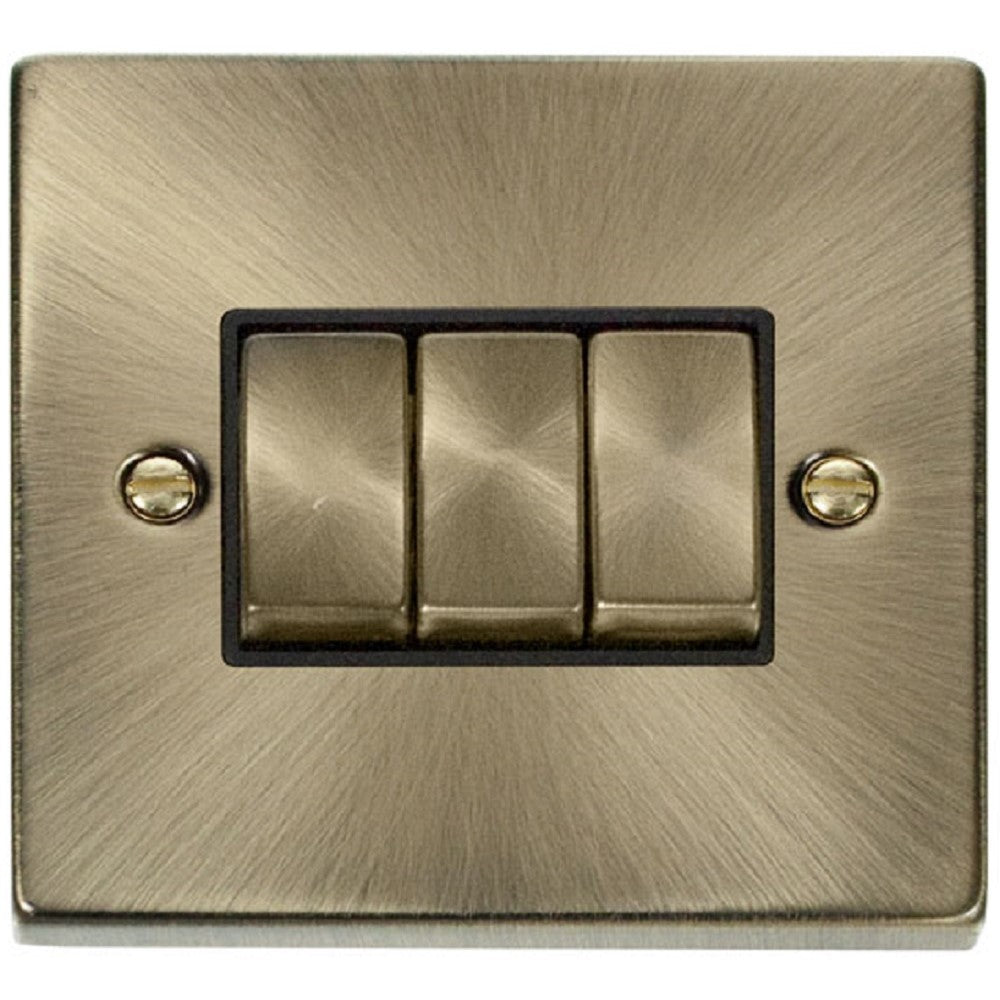 Vintage Brass 3-Gang Light Switch Plate Cover - Click Deco VPAB413BK - Perfect for Home Renovation, Bedroom, Living Room & Office Decor