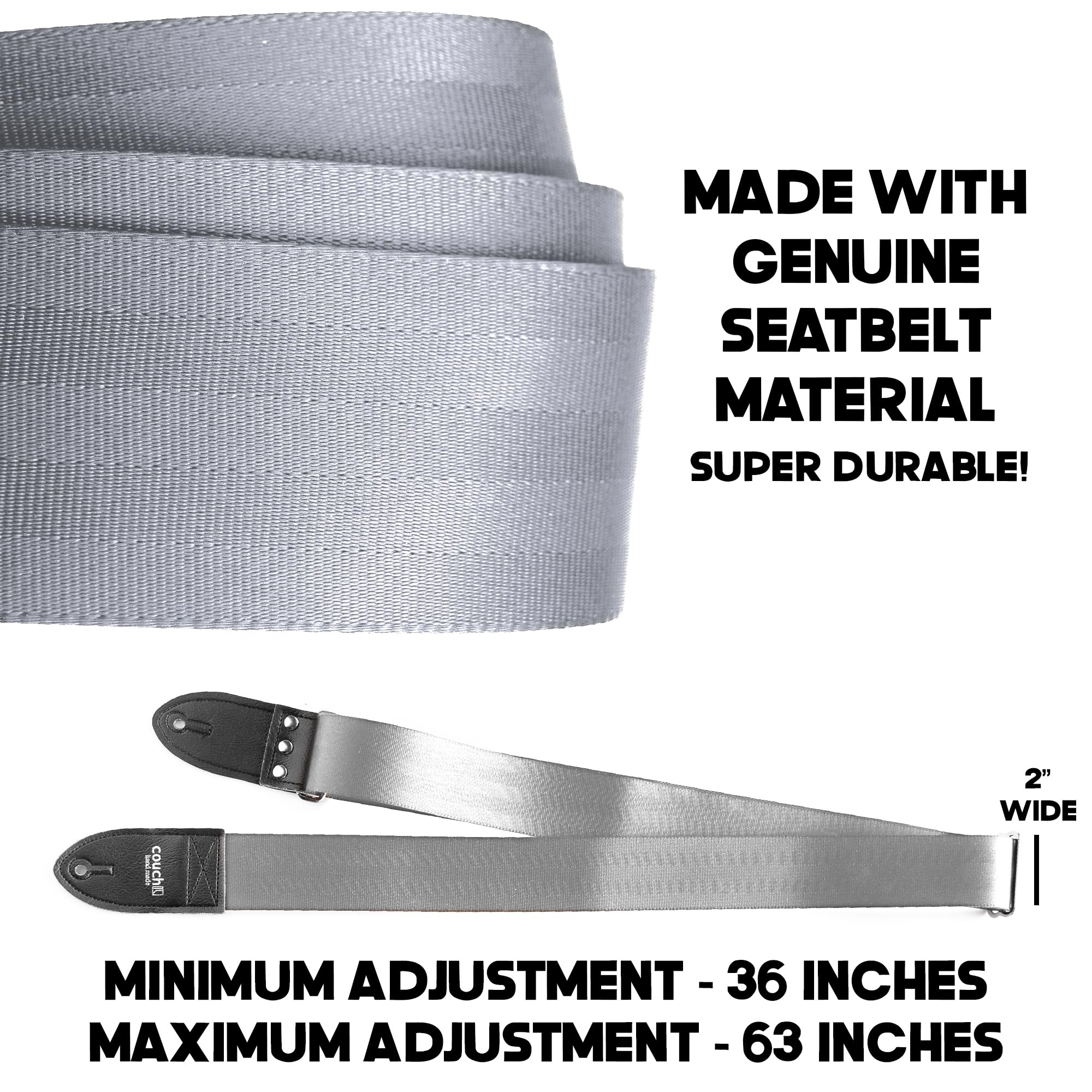 Recycled Seatbelt Guitar Strap - Made in USA | Adjustable & Durable Silver Guitar Strap for Acoustic/Electric Guitars | Perfect for Live Performances & Studio Sessions