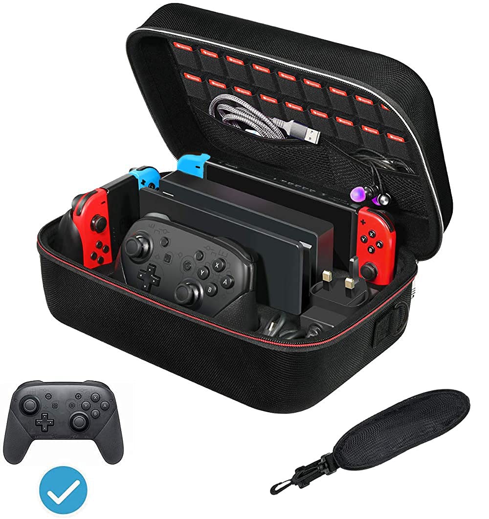 Premium Hard Shell Travel Case for Nintendo Switch & Switch Lite - Durable Protective Carrying Bag with Shoulder Strap, 18 Game Card Slots - Perfect for Gaming On-The-Go, Travel Protection & Console Storage