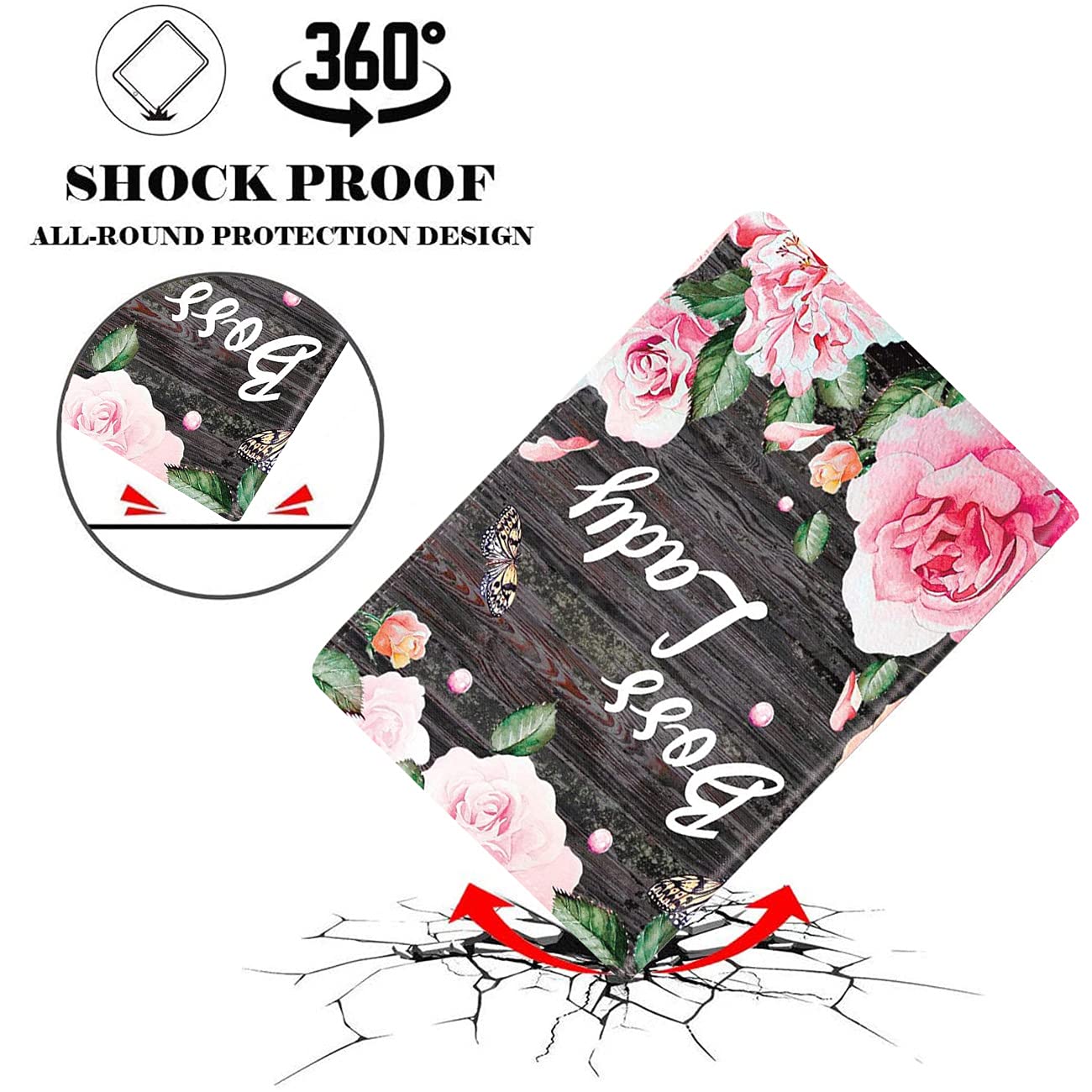 Premium Shockproof Case for iPad 10.2 (8th/7th Gen 2020/2019) & iPad Air/Pro 10.5 Inch - Durable Protective Cover with Floral Boss Lady Design & Coasters Set | Perfect for Work, Travel, and Home Use