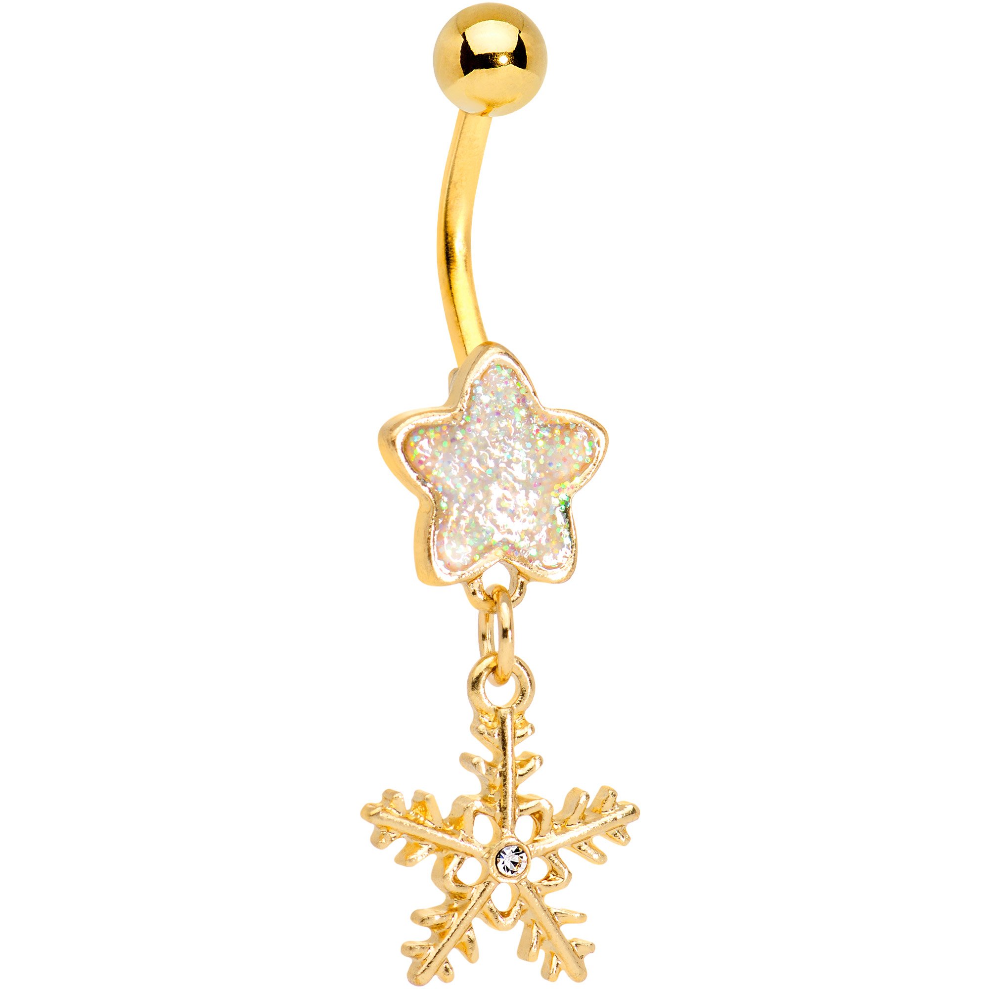 Body Candy Steel Accented Star Snowflake Dangle Belly Ring - Stylish Navel Piercing Jewelry for Women, Perfect for Parties, Beach & Everyday Wear