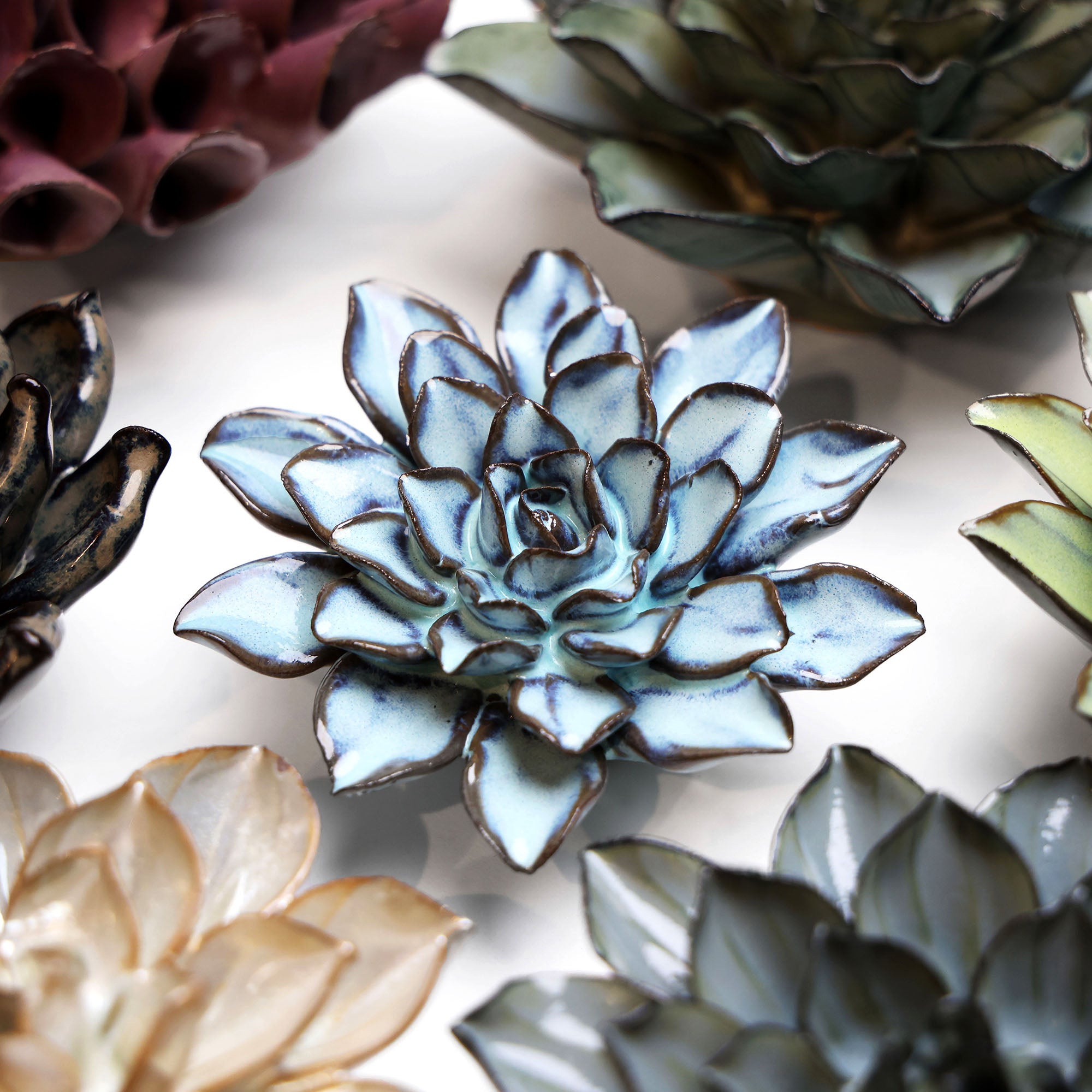 Japanese Ceramic Flower Vase - Handcrafted Blue & Brown Aster Design for Home Decor, Wedding Centerpiece & Gift Idea