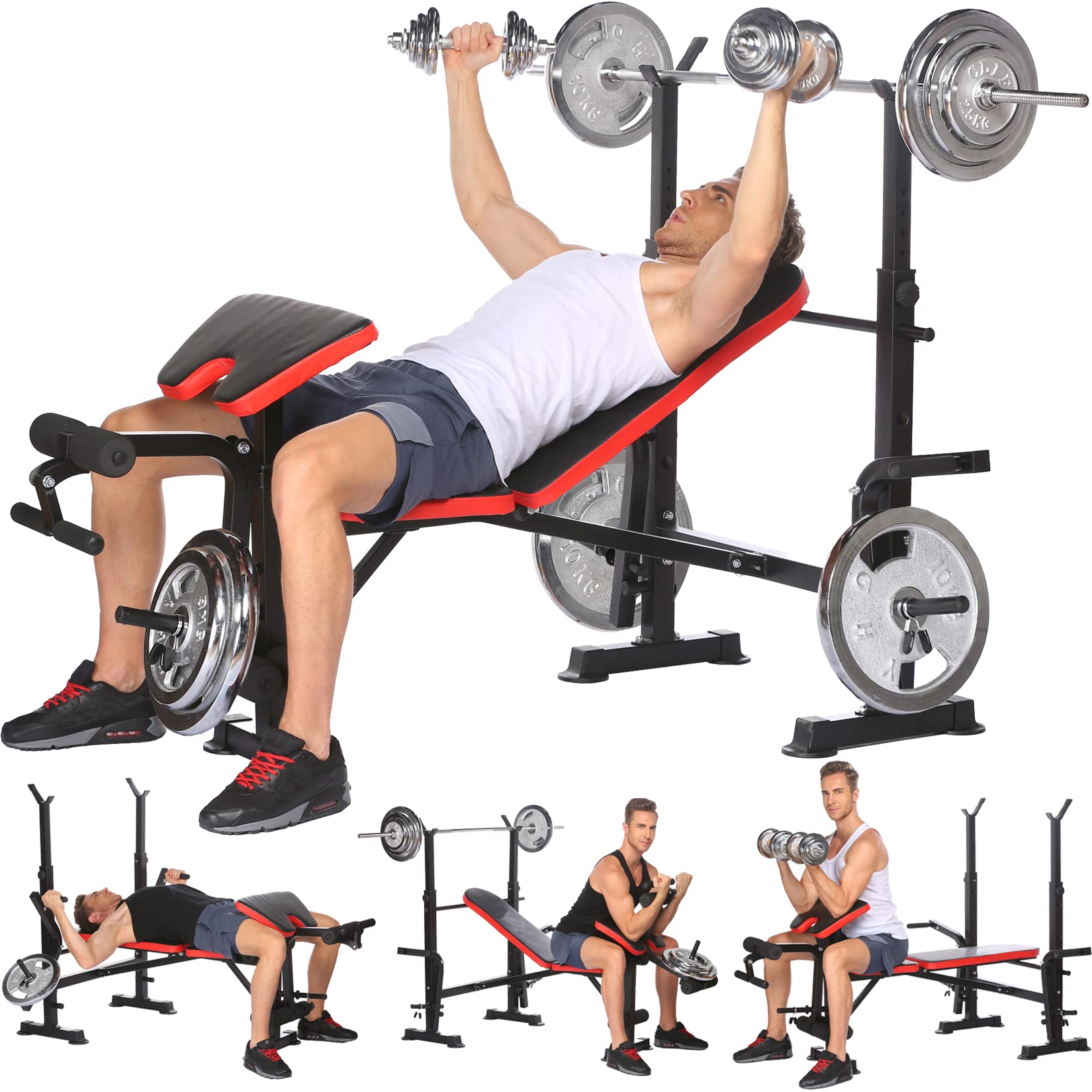 600lbs Adjustable Olympic Weight Bench Set with Preacher Curl & Leg Developer - Multifunctional Home Gym Equipment for Full Body Workout, Strength Training & Muscle Building | Perfect for Home & Garage Gym