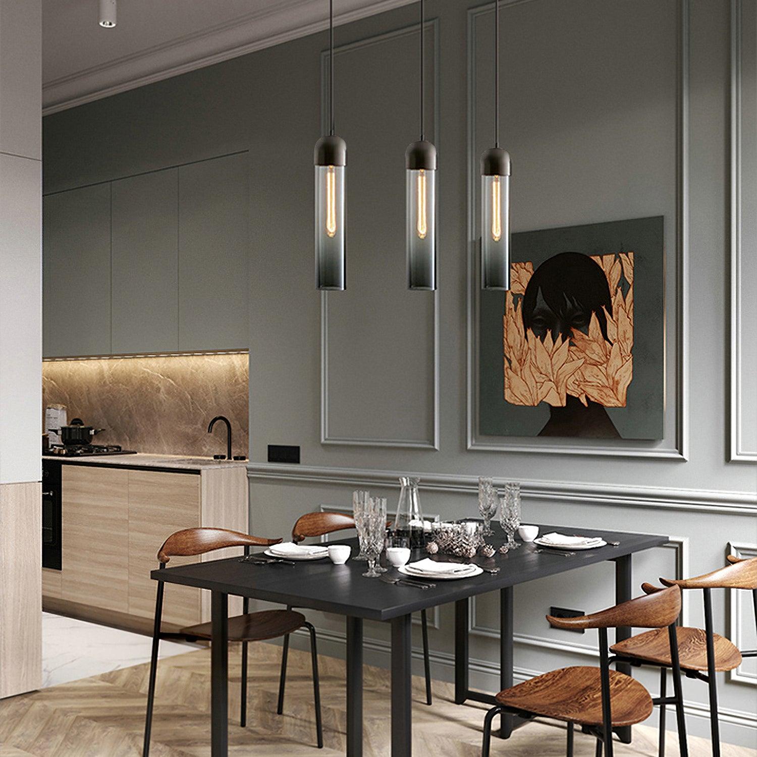 Modern Glass Cylindrical Pendant Light - Sleek Hanging Fixture for Kitchen Island, Dining Room & Bedroom Lighting