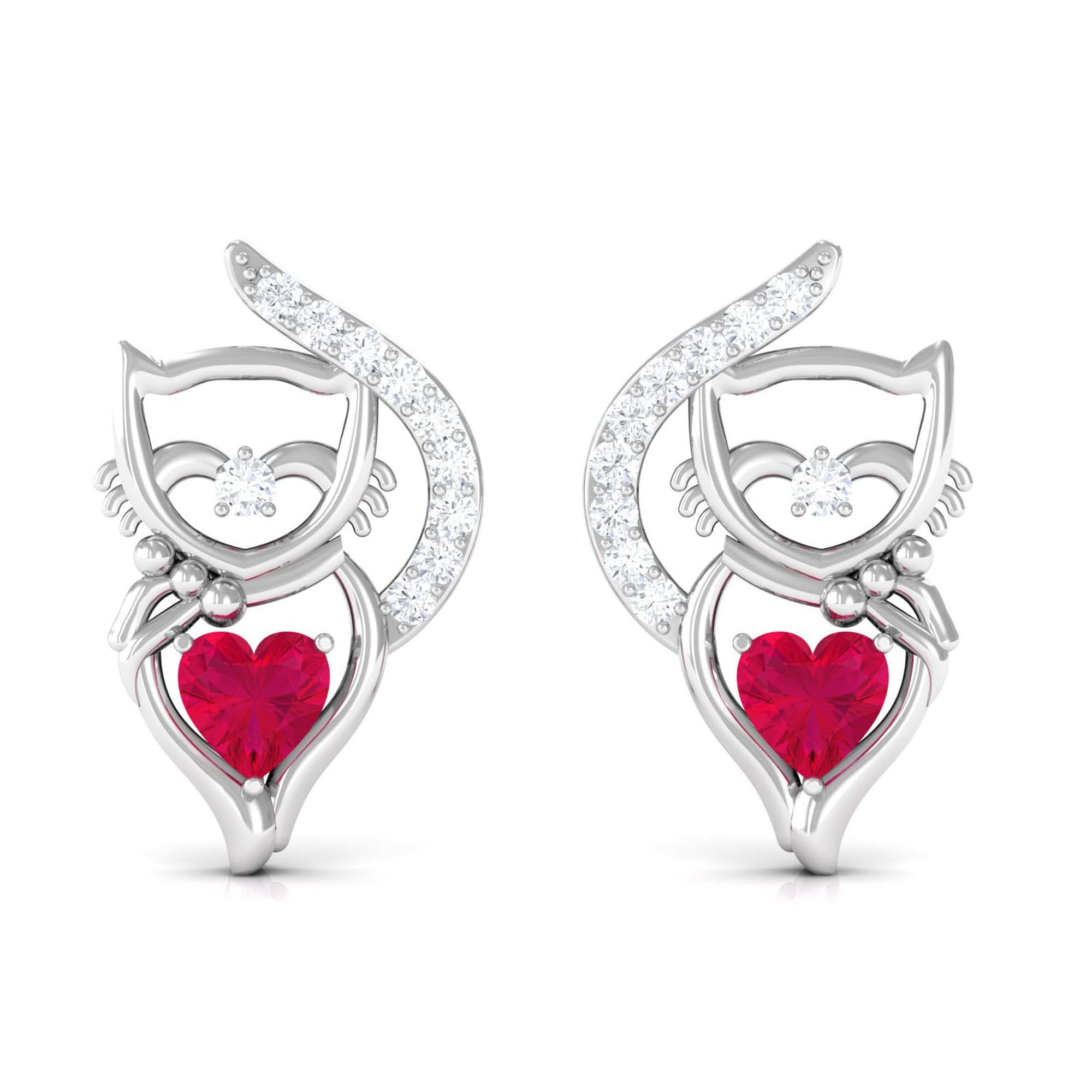 AAA Quality Ruby Cat Stud Earrings - June Birthstone Jewelry for Women | Elegant Gemstone Earrings for Everyday Wear & Special Occasions