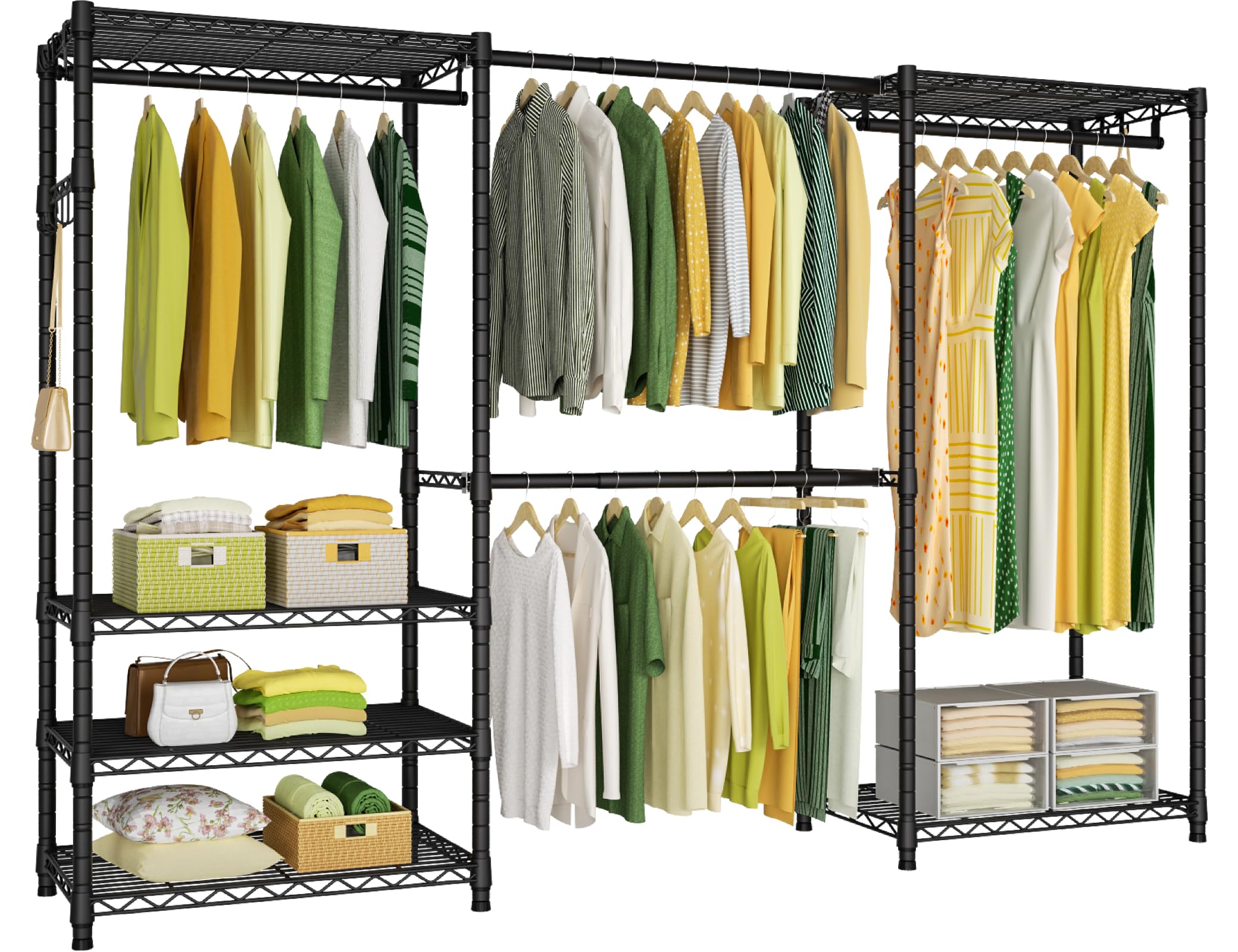 Ulif E1 Heavy Duty Closet Garment Rack - 6 Tier Adjustable Metal Freestanding Clothing Storage with 4 Hanger Rods | Expandable Wardrobe Organizer (71.4