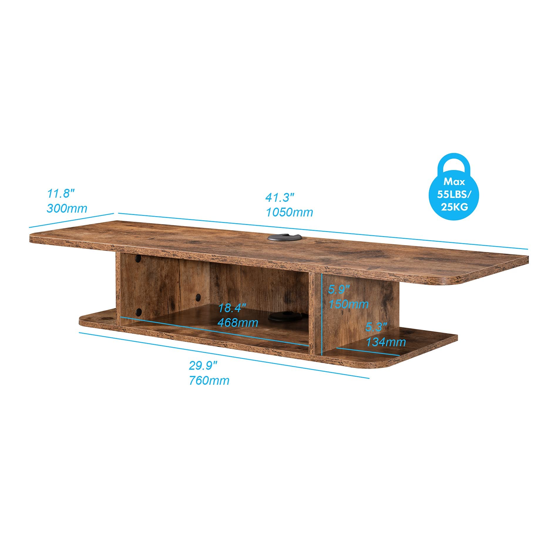 55 Inch Floating TV Stand Wall Mounted Entertainment Center - Modern Wood Storage Cabinet Media Console for Living Room, Perfect for TVs, Cable Box & Components - Brown