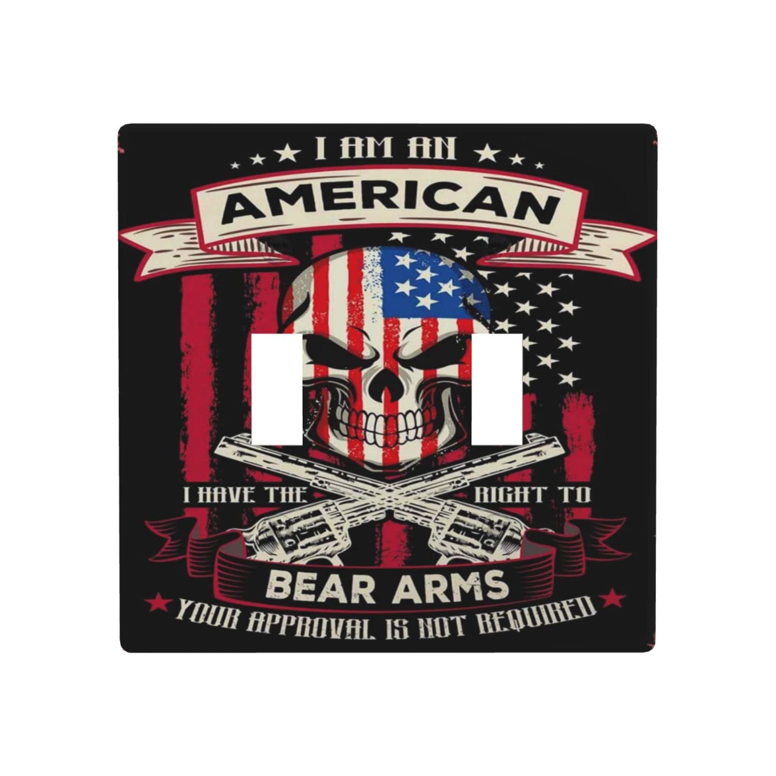 2-Gang Toggle Light Switch Plate Cover - Patriotic American Flag with Skull & Gun Design - Wall Outlet Cover for Home Decor - Perfect for Bedroom, Living Room, or Man Cave Decor
