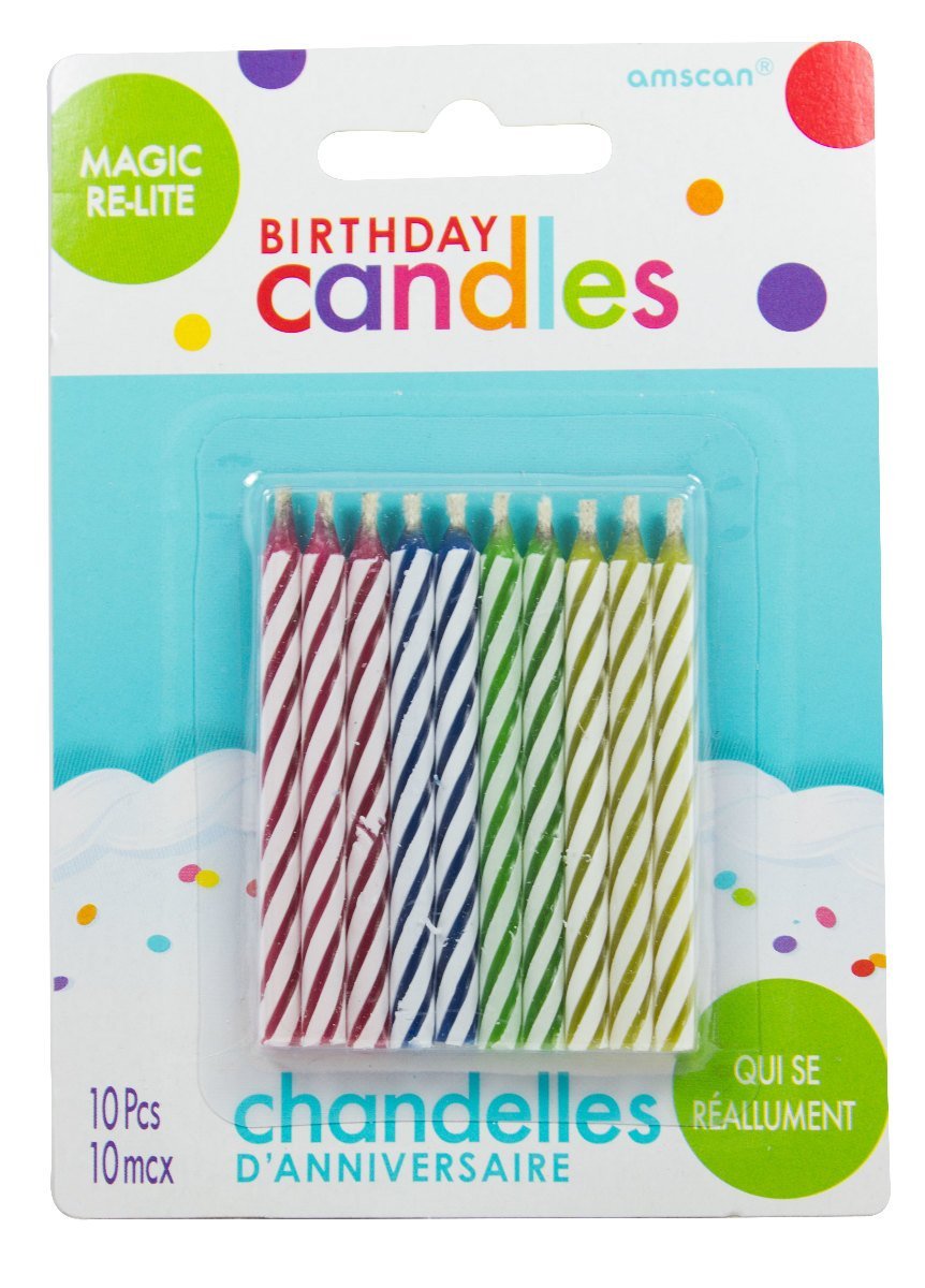 Colorful Candy Stripe Candles - Assorted 10-Pack for Birthday Parties, Weddings & Home Decor