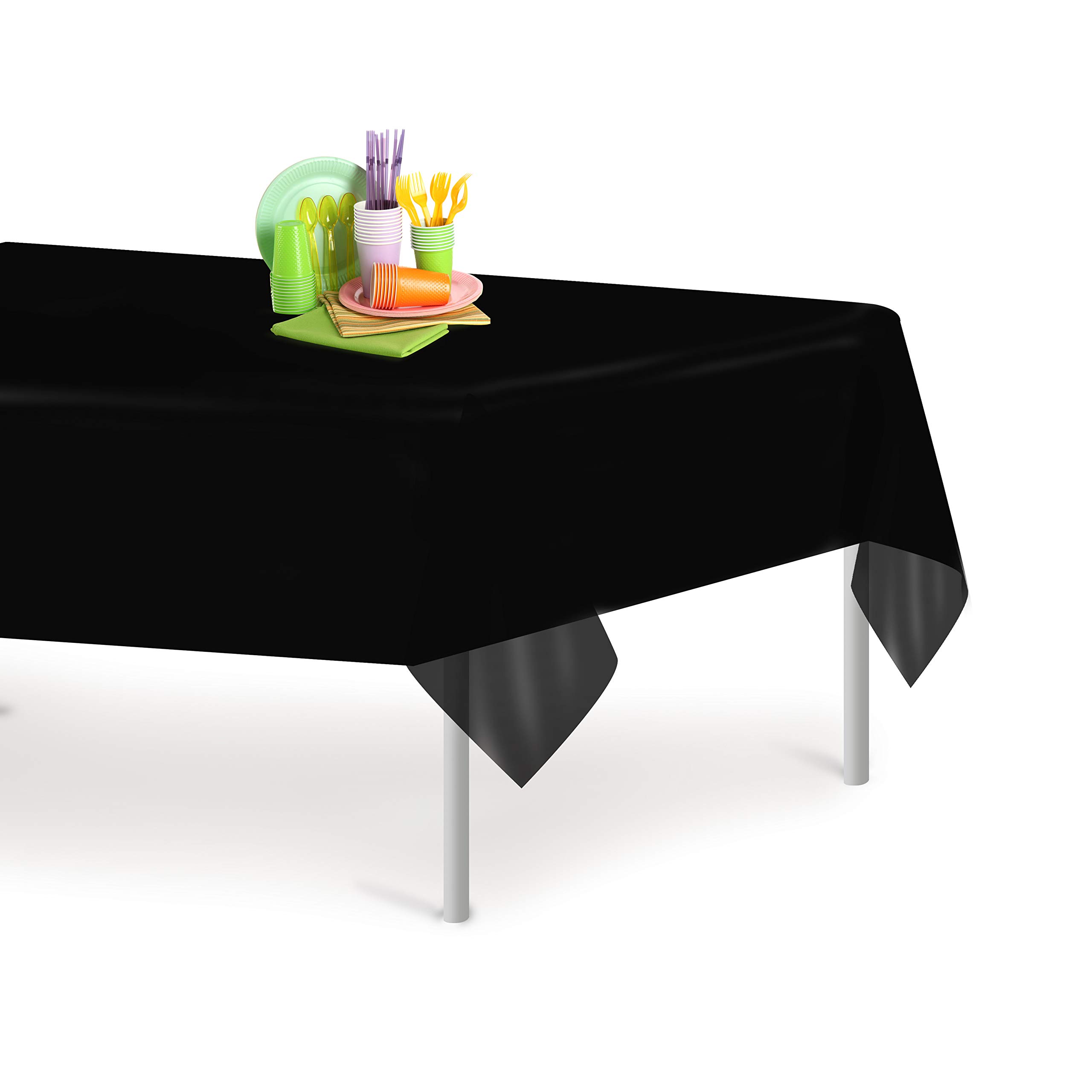 Premium Disposable Black Plastic Tablecloth (6 Pack) 54