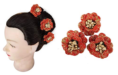 3 Pcs Elegant Hair Pins & Clips for Women and Girls - Red Hair Accessories for Styling (20g) - Perfect for Weddings, Parties and Daily Fashion Looks