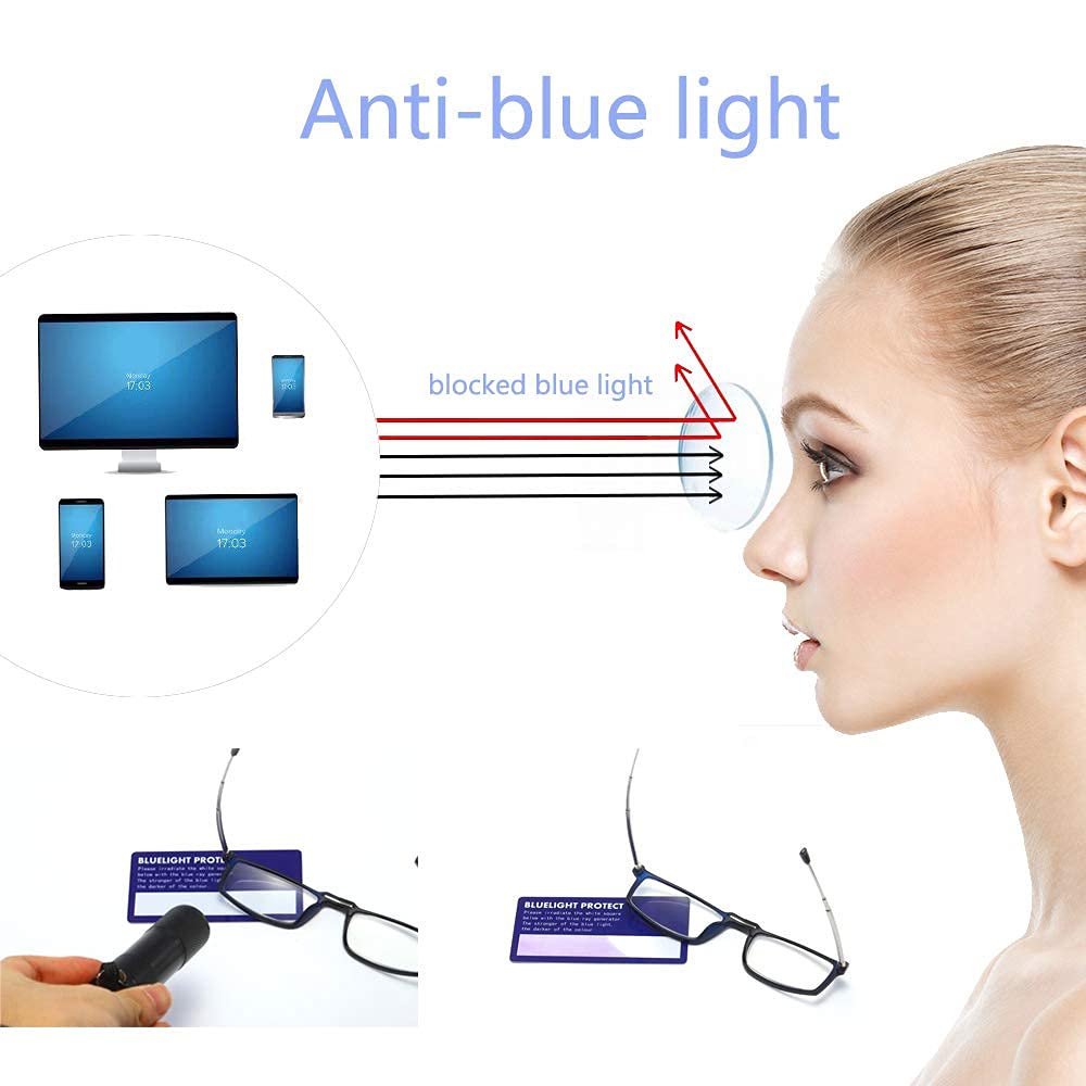 Blue Light Blocking Reading Glasses - 2 Pack Folding Portable Readers for Men & Women | Computer Glasses with Case | Perfect for Office Work, Screen Time & Travel Reading