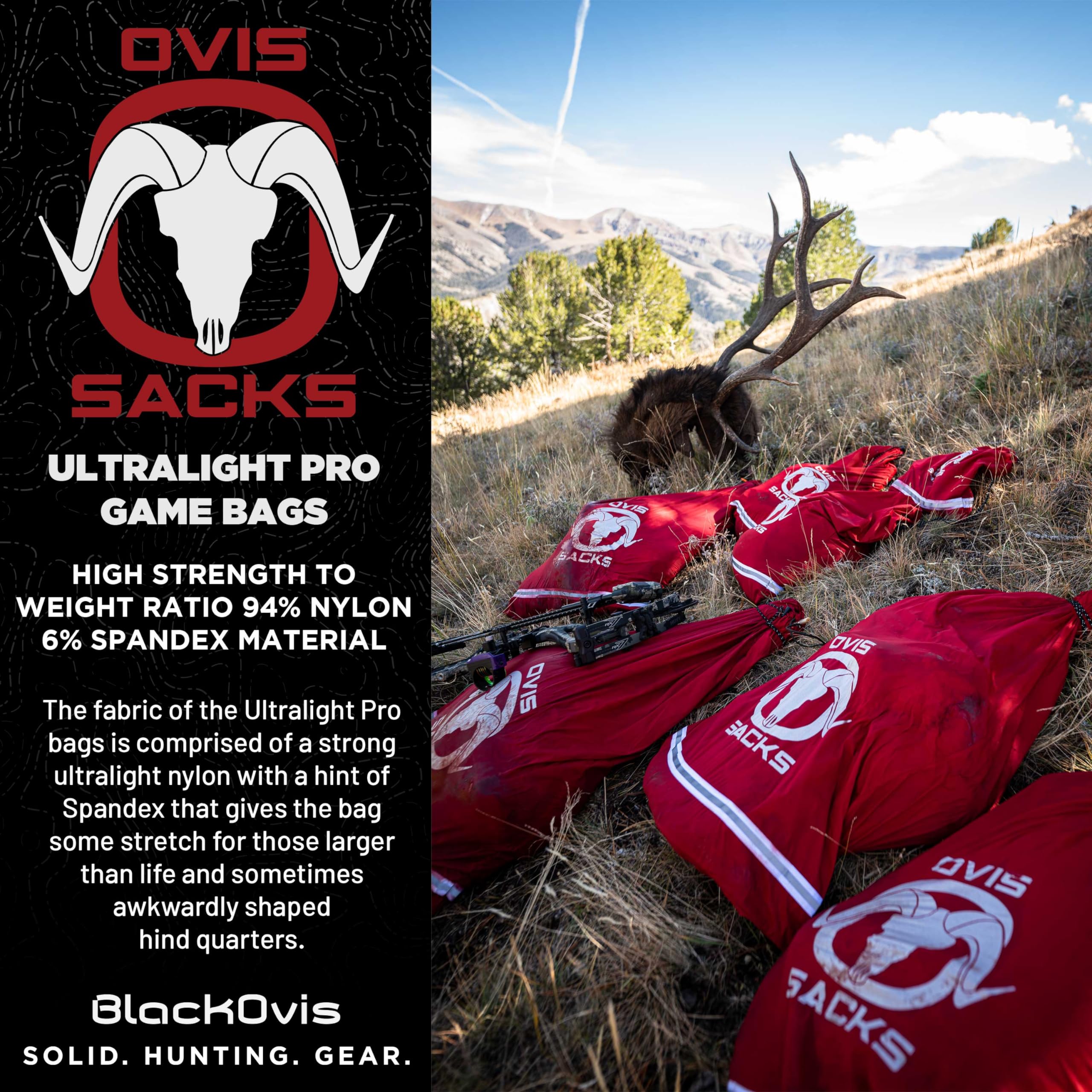 Ovis Sacks Ultralight Pro Hunting Reusable Game Bag Set - Durable Meat Bags for Deer, Antelope & Sheep - Perfect for Field Dressing, Meat Storage & Transport - Essential Hunting Gear for Outdoor Enthusiasts